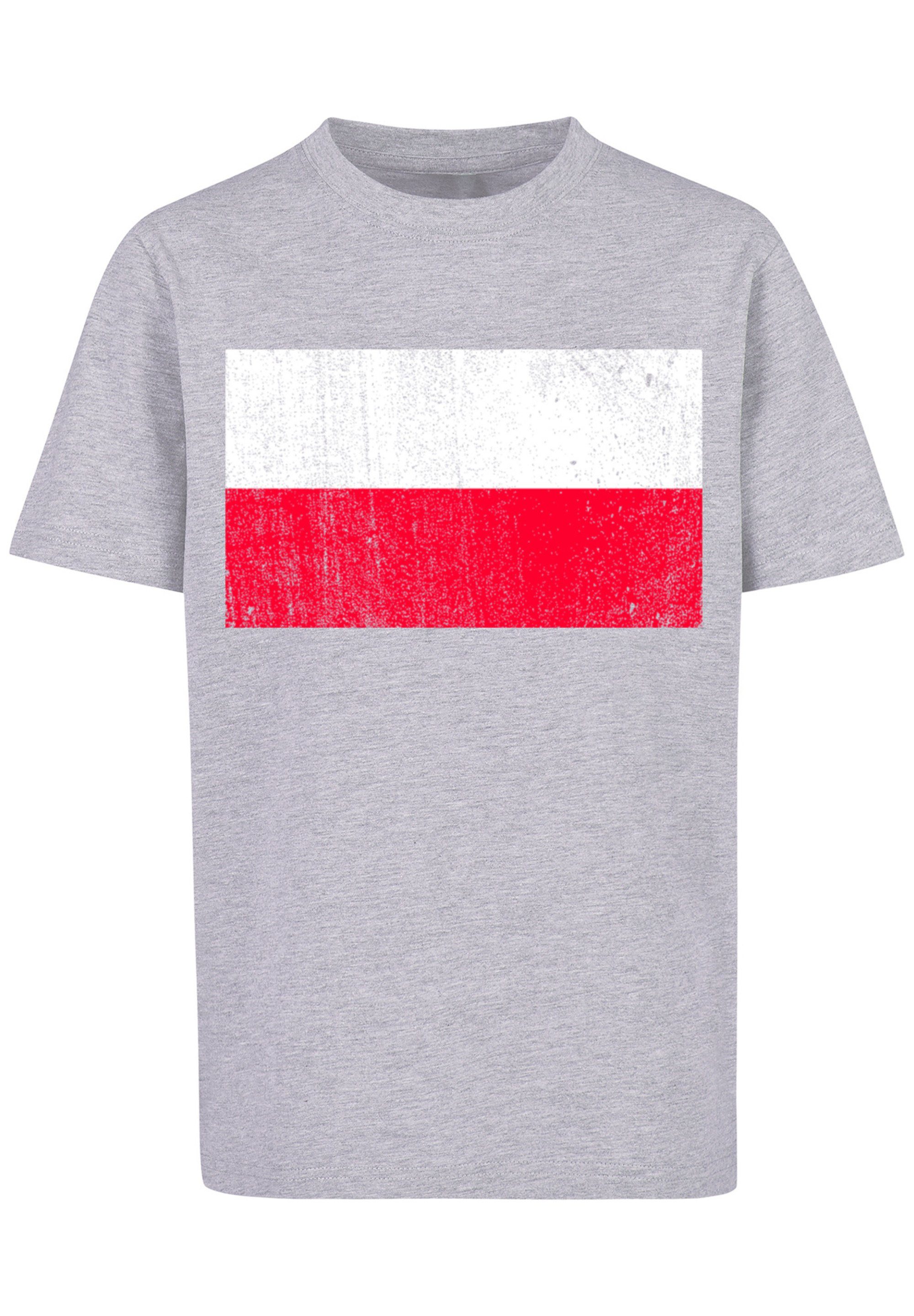 F4NT4STIC T-Shirt Poland Polen Flagge Print, Das groß und Model 145/152 ist Größe distressed cm 145 trägt