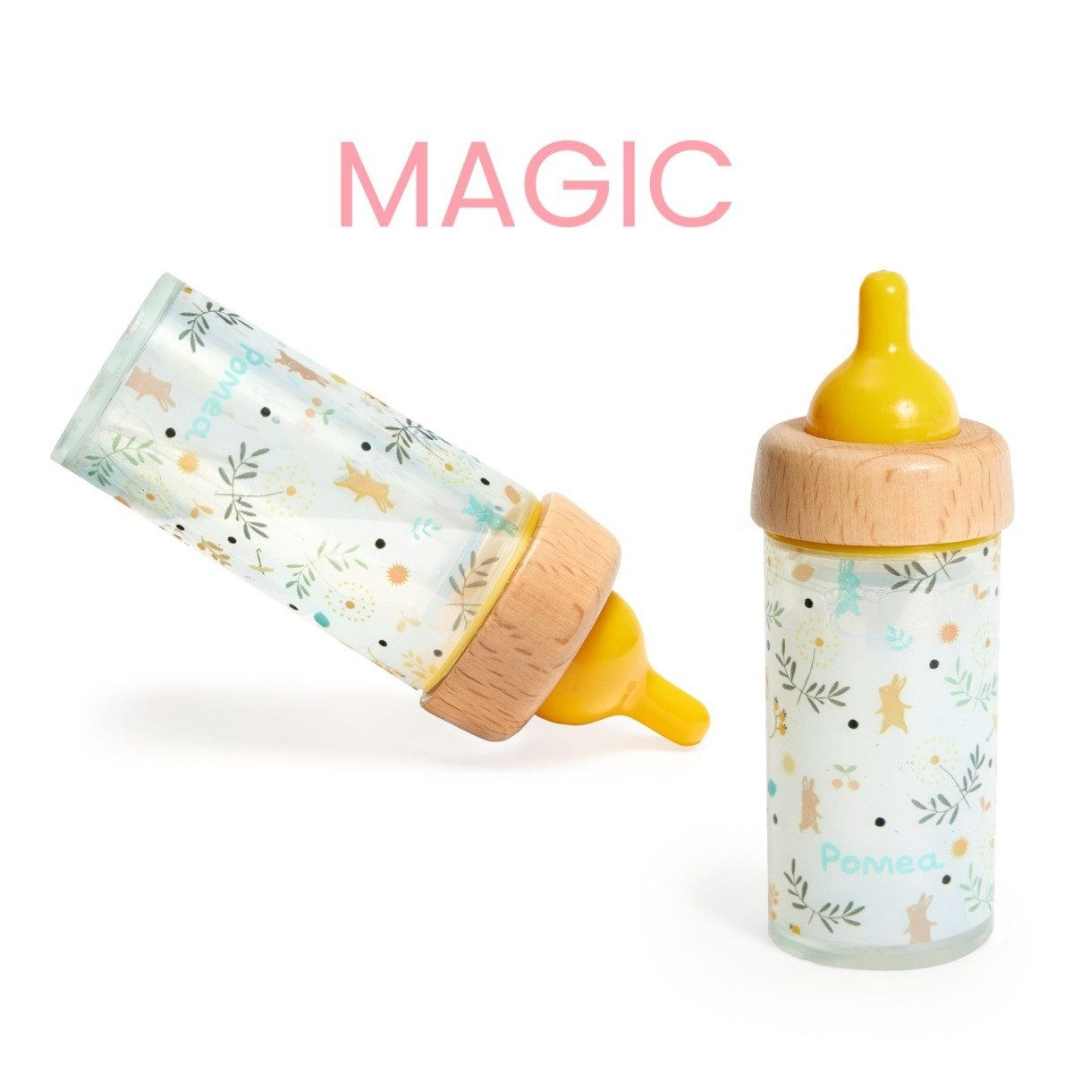 DJECO Puppen Flasche POMEA Puppen Zauberfläschchen 11cm Milch verschwindet beim kippen