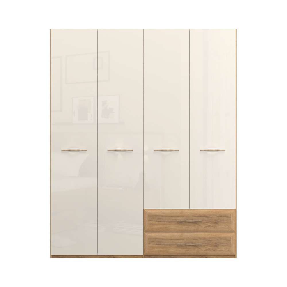 OTTO home Kleiderschrank Gala, beige hochglänzend UV lackiert, kratzfest, FSC-zertifiziert (abgerundete Schubladen aus MDF im Holzdekor, soft-close) hoher Schrank (224cm), wahlweise in 3 Breiten, Made in Europe