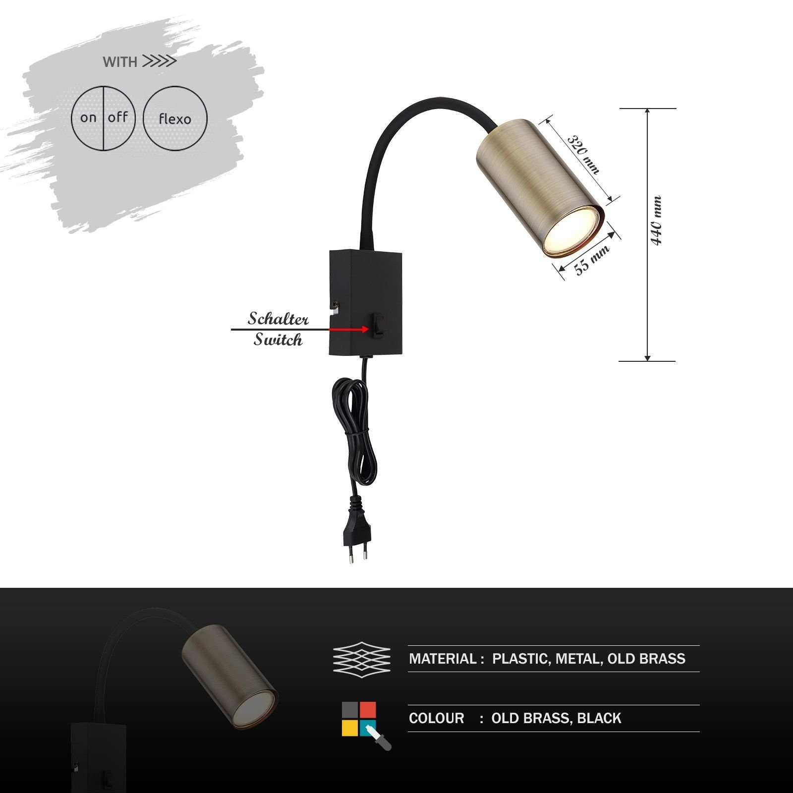 mit Wandleuchte Wohnzimmer Wandlampe GLOBO Wandleuchte Globo Innen Schalter