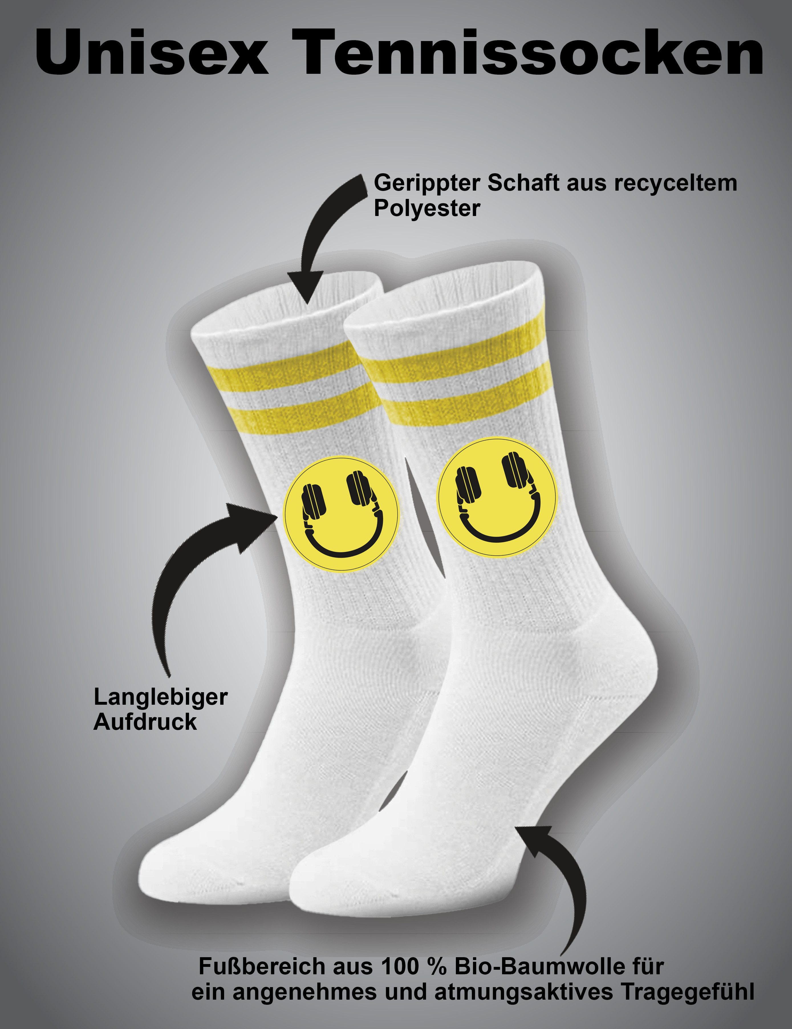 Youth Designz Tennissocken Headset Smile Unisex Socken Geschenk mit verstärkter Verse und Zehenbereich