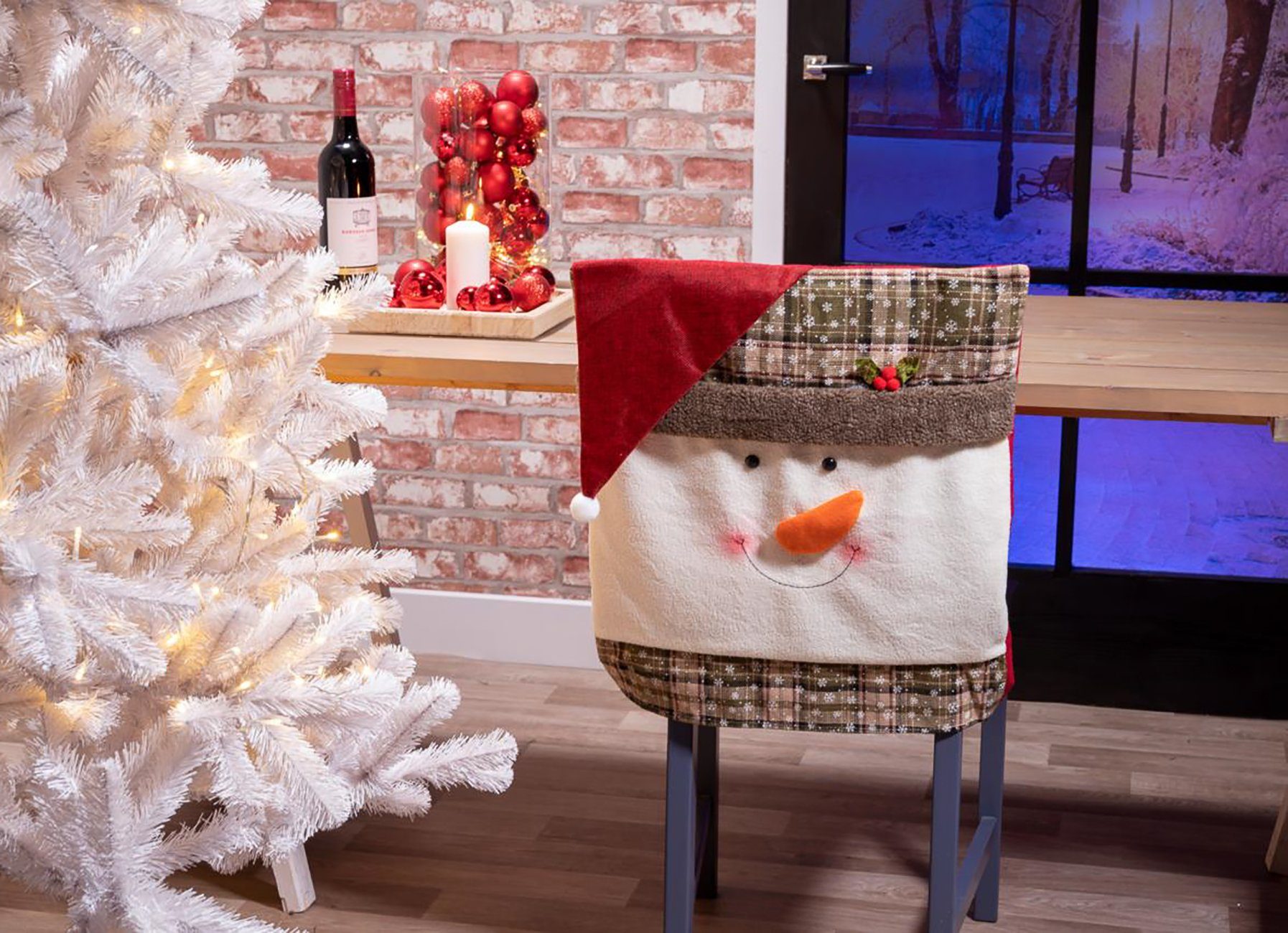Bubble-Store Stuhlhusse Weihnachtssitzbezug, weihnachtliche Stuhlhusse, weihnachtliche Stuhlhussen, Schneemann Stuhlbezug, Hussen