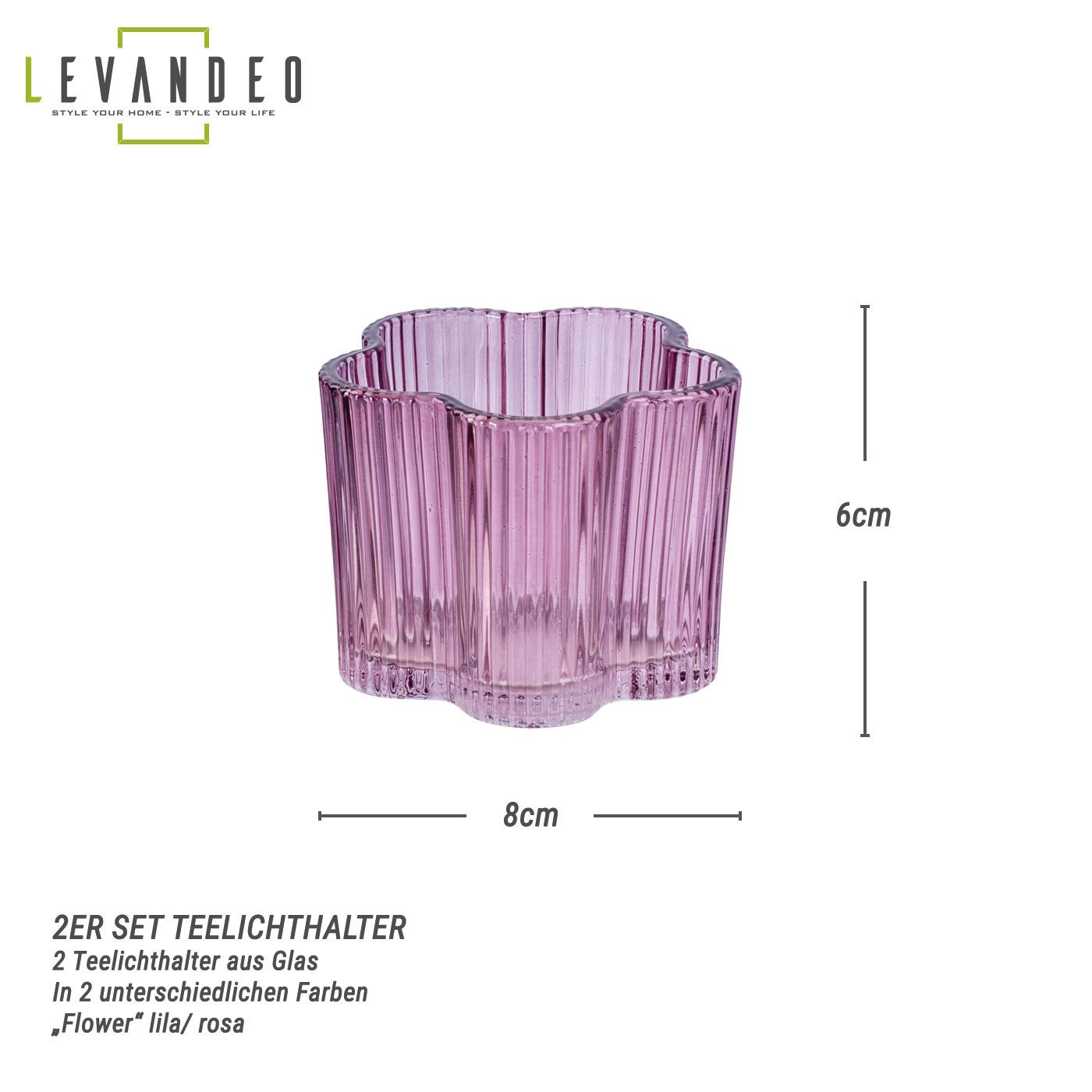 Levandeo® Teelichthalter, 2er Set Teelichthalter Blumenform Lila Rosa Kerze günstig online kaufen