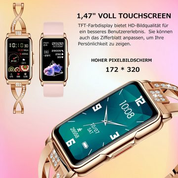 HOUROC Smartwatch, Fitness Tracker Uhr für Damen, Aktivitätstracker Uhren Smartwatch, mit 2 Wechselband aus wechem Silikon und Armreif Uhrenarmbänder, Pulsmesser Schrittzähler Schlafmonitor Stoppuhr Musiksteuerung