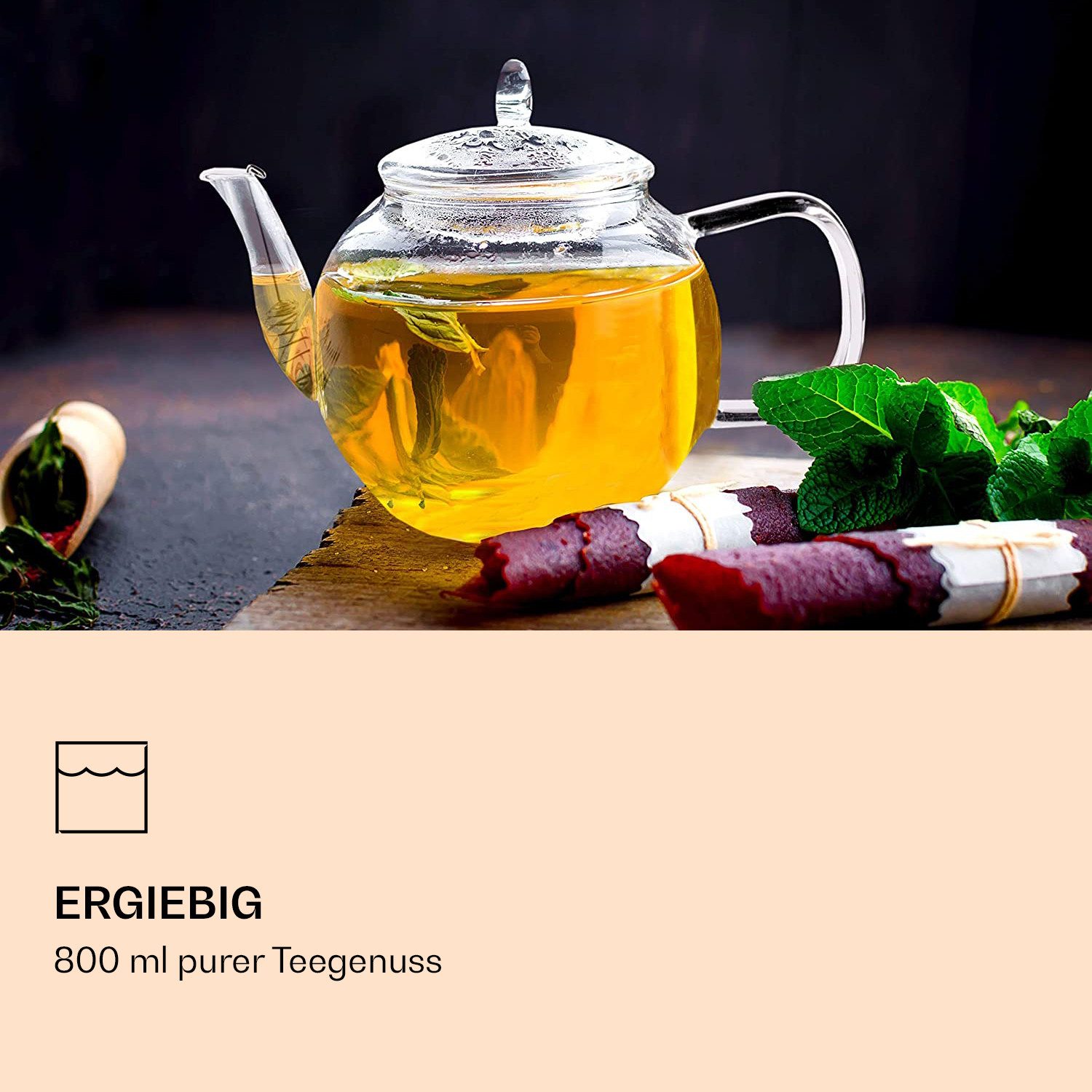 Feelino Teekanne Bedida Teekanne 800ml, 0.8 l, (1-St., 1 x Glaskanne mit Deckel;6 x Teeblumen)