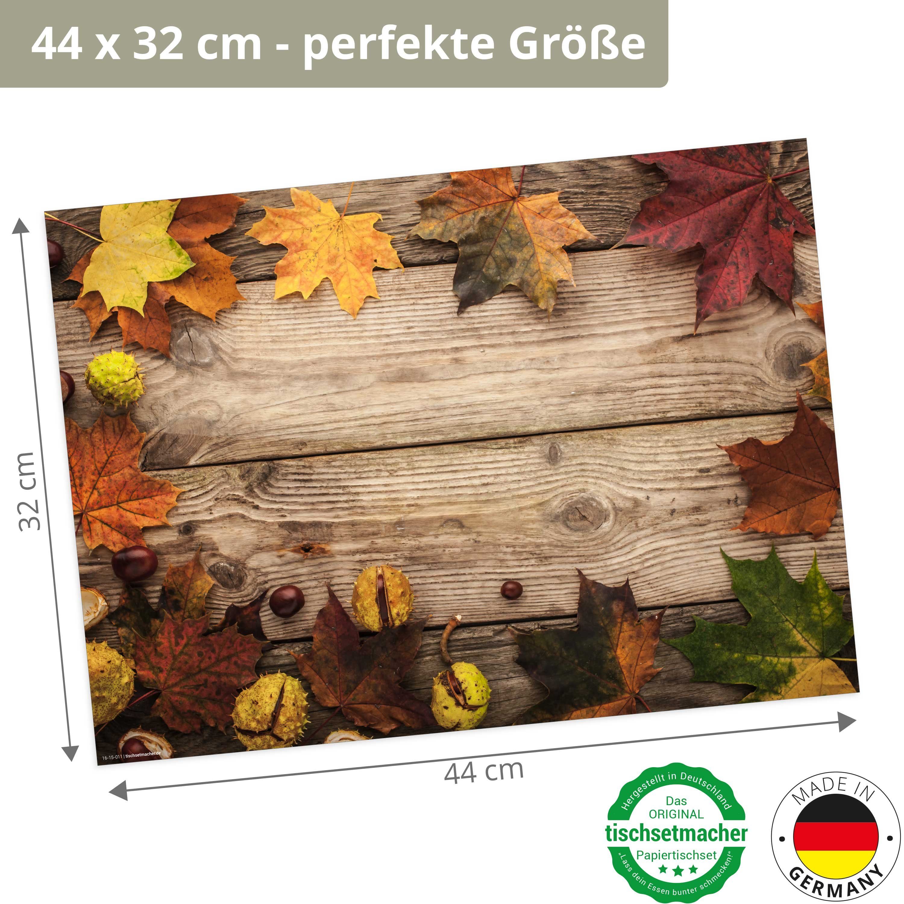 Tischsetmacher Platzset Tischsets I Platzsets - Herbstdeko - Herbst - Ahornblätter & Kastanien, (aus Naturpapier in Aufbewahrungsmappe, 12-St., 44 x 43 cm / bunt), Made in Germany