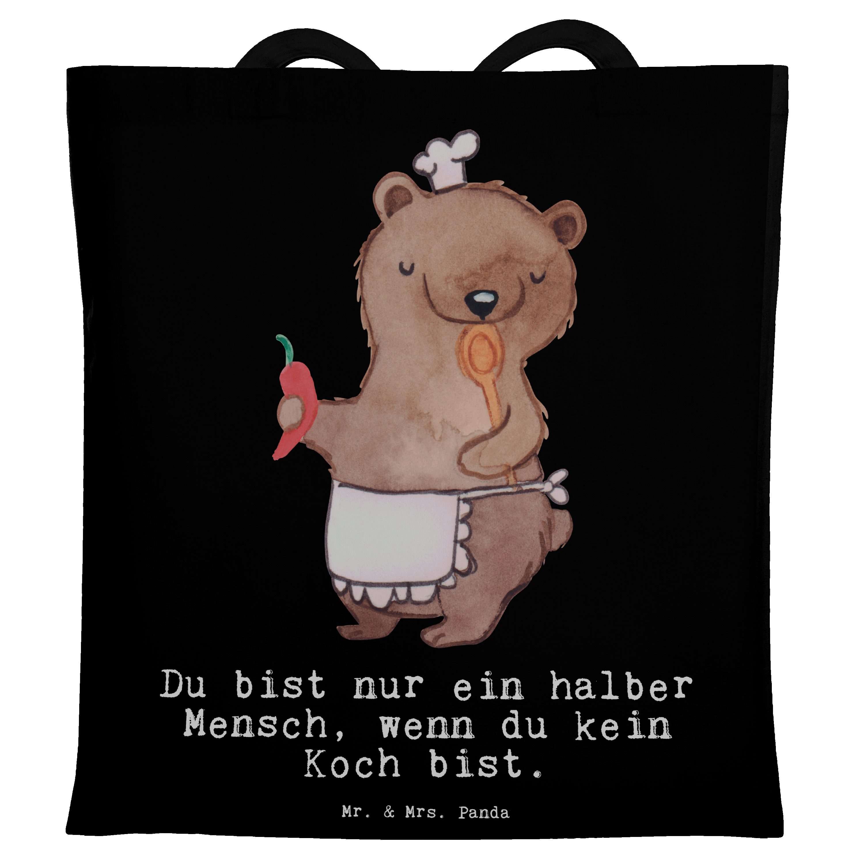 Mr. & Mrs. Panda Tragetasche Koch mit Herz - Schwarz - Geschenk, Sternekoch, Küchenchef, Jutebeute (1-tlg)