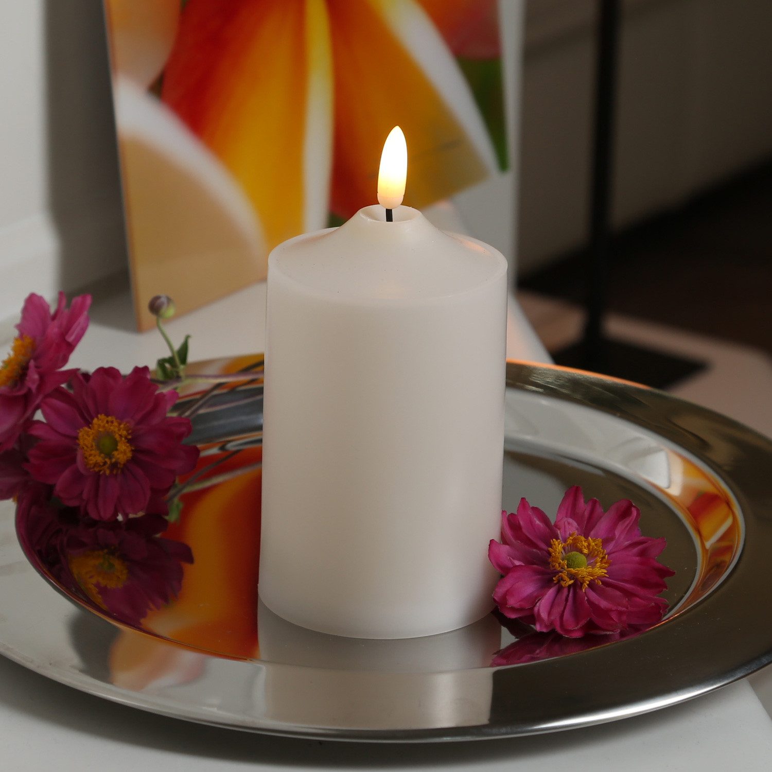 MARELIDA LED-Kerze für Außen flackernde Flamme H: 15cm D: 7,5cm outdoor Timer creme