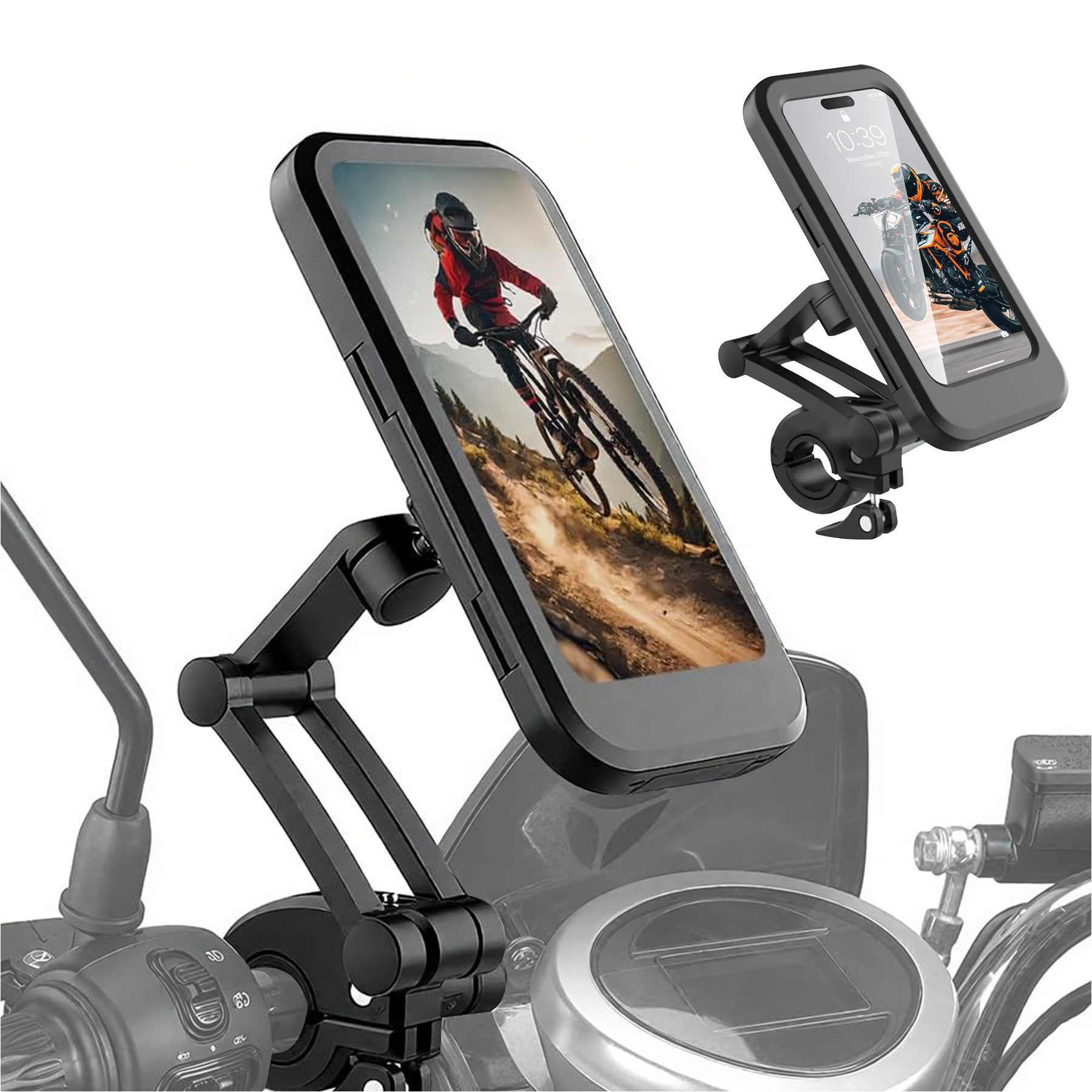 Mutig Handy-Halterung wasserdichte Motorrad Telefon Halterung Fahrrad Telefonhalterung, (bis 6.8 Zoll, 360° Drehbarer Handyhalter Universal-Lenkerinstallation, empfindlicher Touchscreen, Universal Fahrrad Handyhalterung, Für 4.7-6.8 Zoll, Smartphone,z. B.