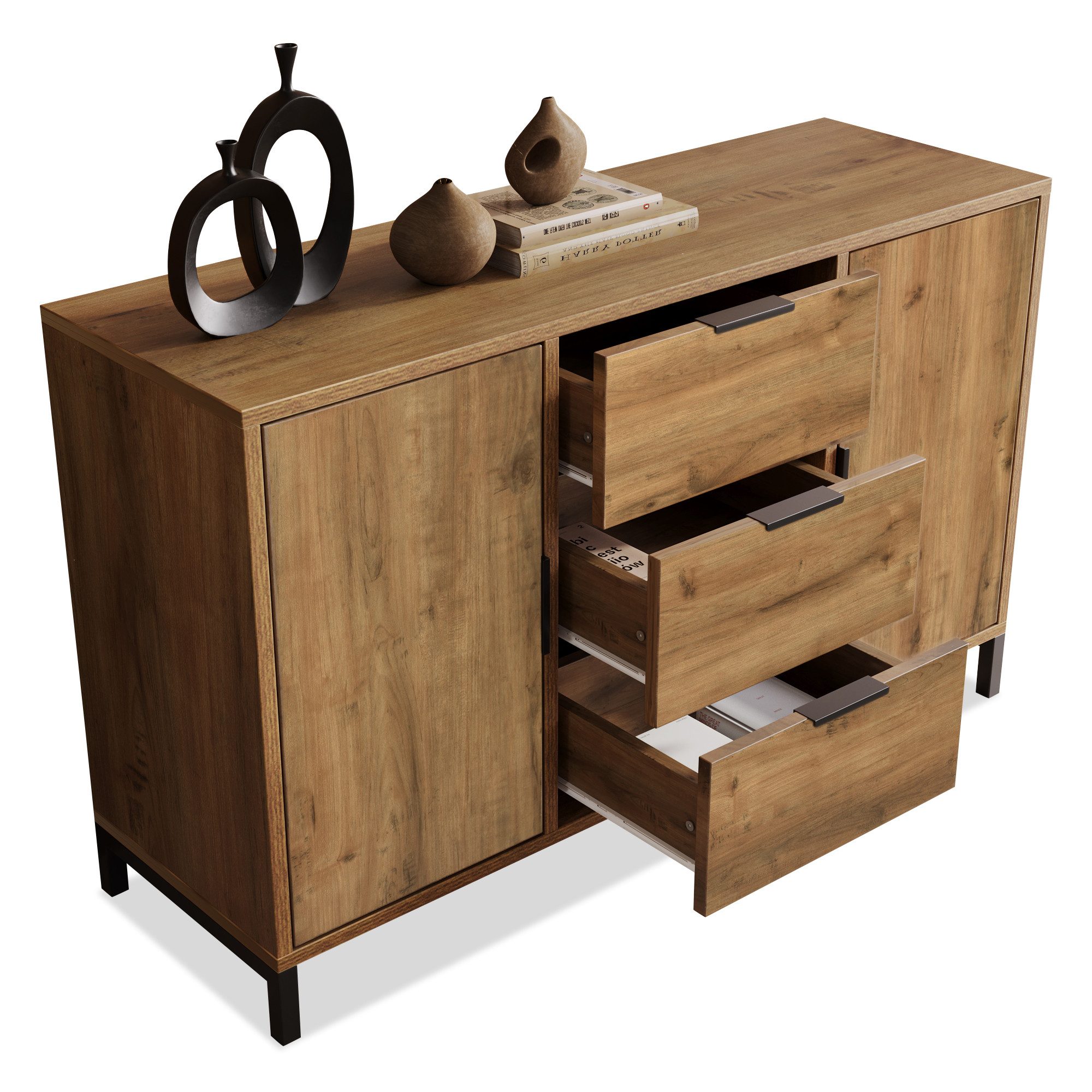 OKWISH Kommode, Sideboard Schrank mit 3 Schubladen und 2 Türen