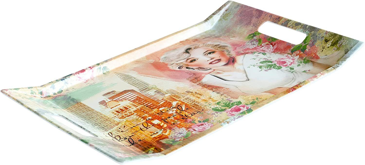 Lashuma Tablett Marilyn, Melamin, (1-tlg), Farbenfrohes Gläsertablett mit Griffen 38x27 cm