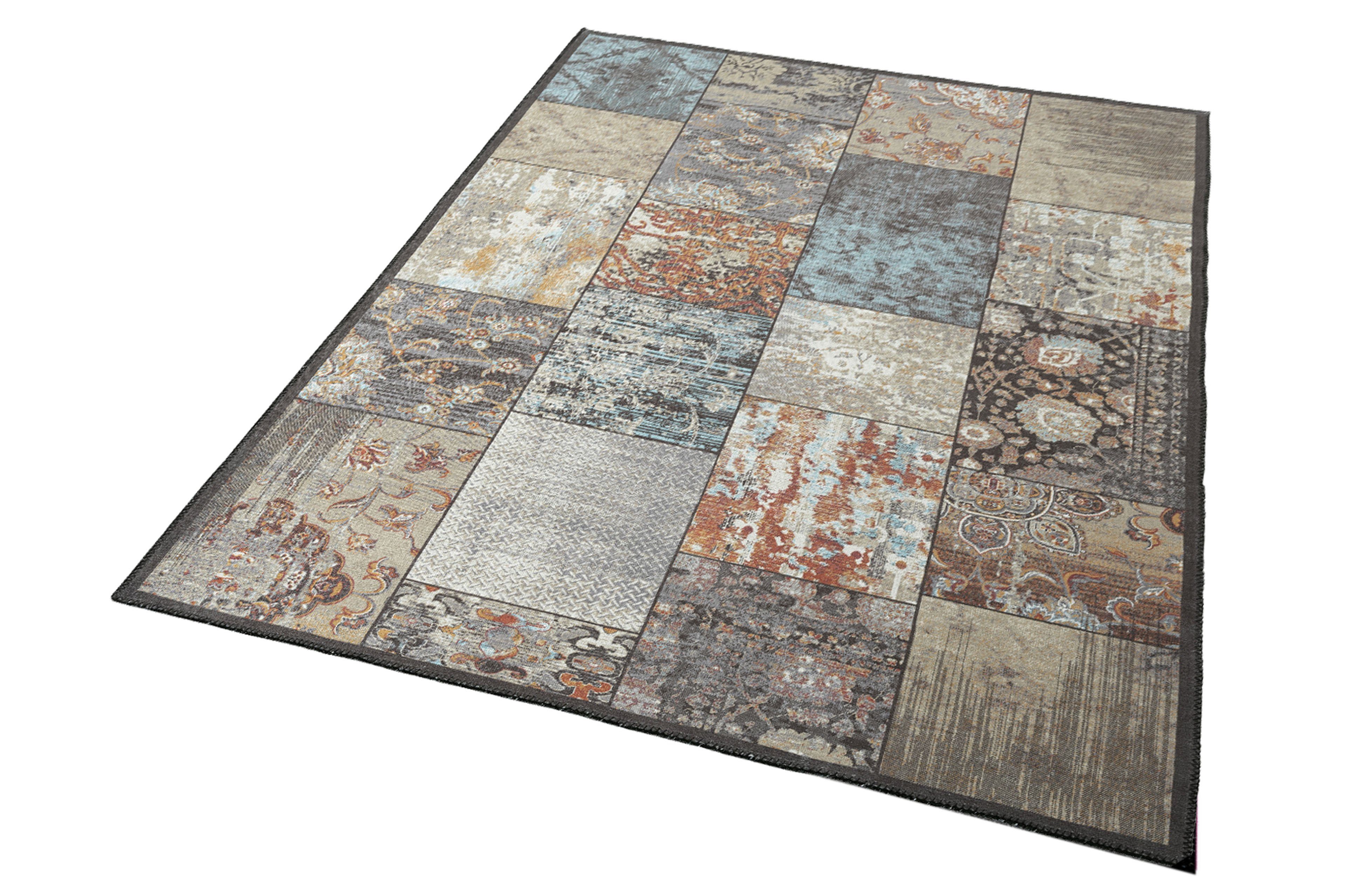TeppichHome24 Teppich Moderner Teppich mit Quadraten gemustert mehrfarbig, rechteckig, Höhe: 7 mm