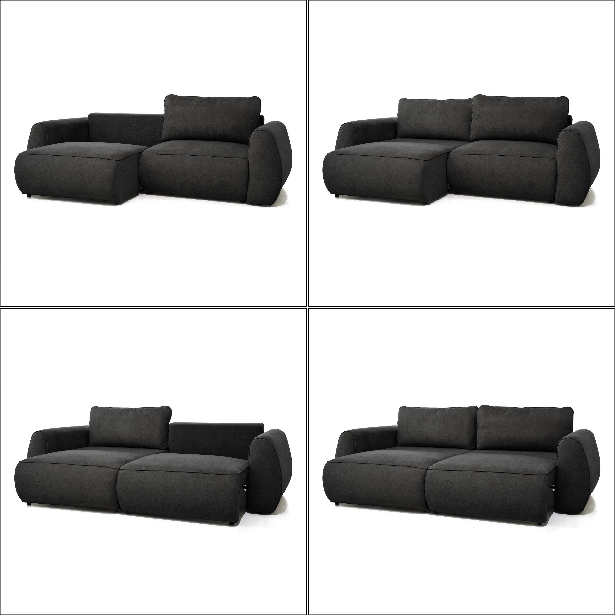 Beautysofa Schlafsofa BRAVO 2‑in‑1, umwandelbar zum Ecksofa links/rechts, mit Bettkasten, Schlaffunktion, VELO Stoff, Liegefläche: 143 x 202 cm