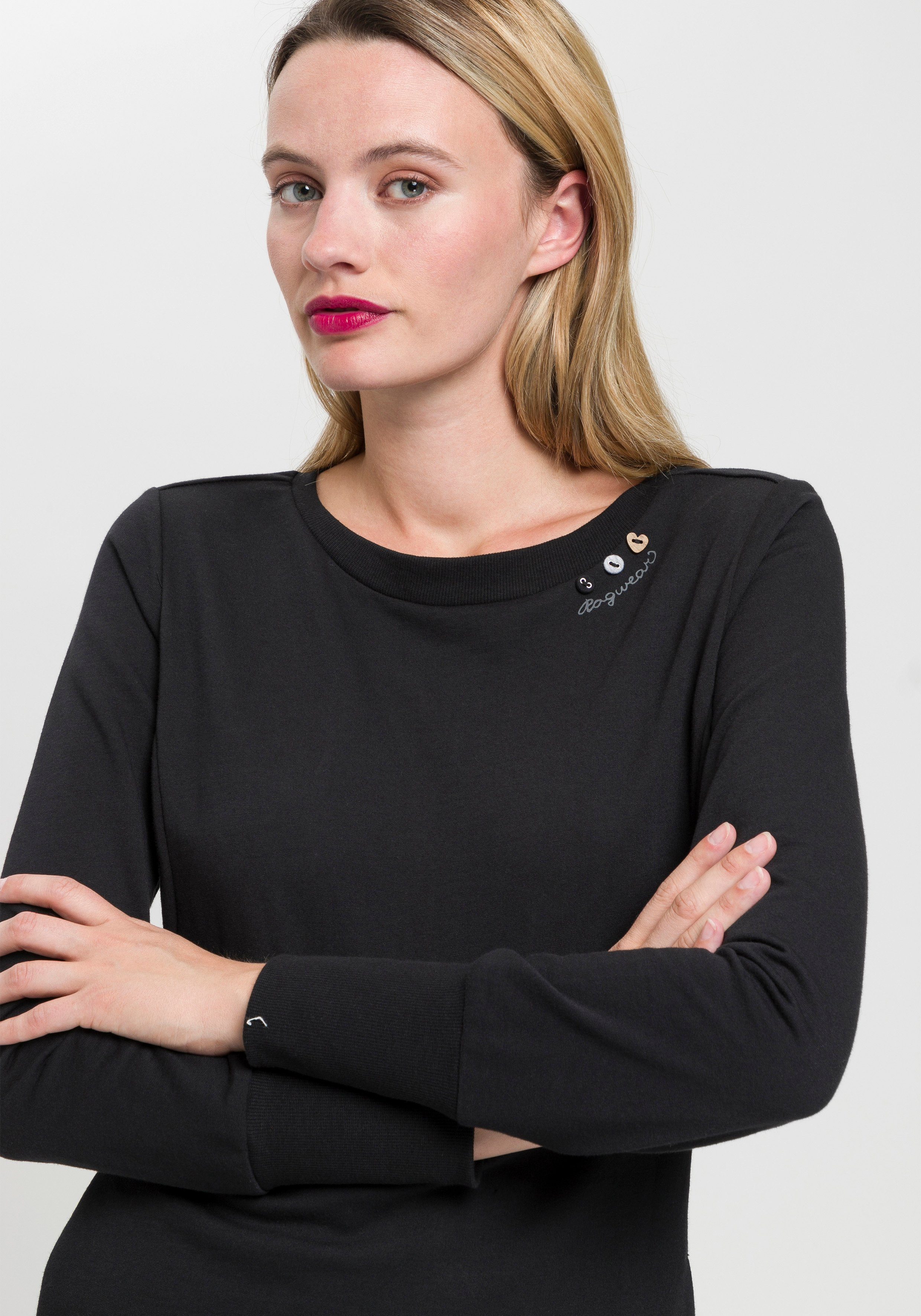 Ragwear Sweatkleid MENITA O mit veganer 3 Knopf-Applikation