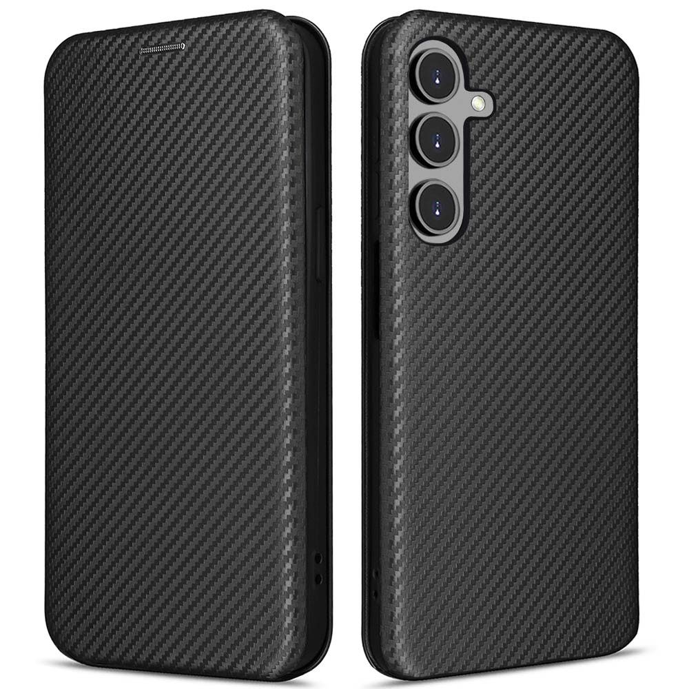 FITSU Handyhülle Handyhülle für Samsung Galaxy S24 Plus Case im Carbon Design Schwarz 6,7 Zoll, Handytasche mit Carbon Optik, stabile Schutzhülle mit Magnetverschluss