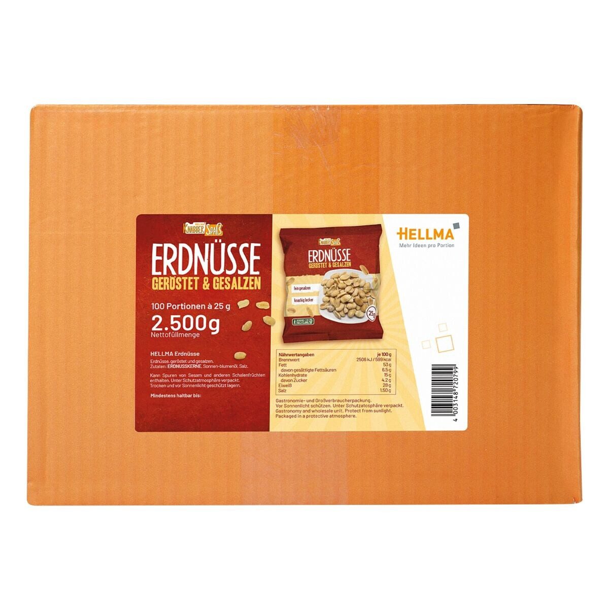 Hellma Nüsse, Erdnüsse geröstet & gesalzen, 100 Portionsbeutel