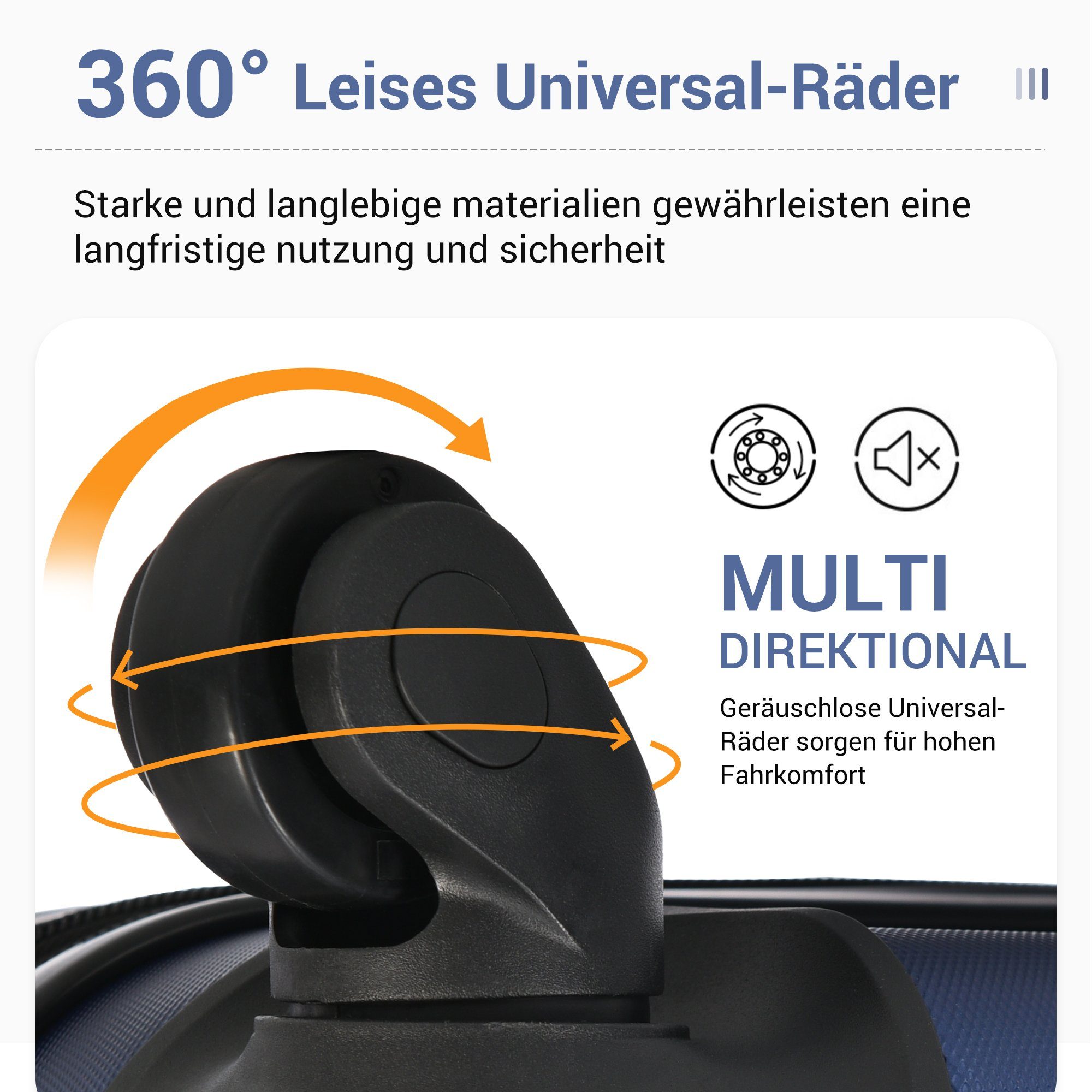 Rollen, OKWISH Dunkelblau 4 ABS-Material Handgepäck, Rollkoffer, 3-tlg, Reisekoffer, Hartschalenkofferset Trolley Hartschalen-Koffer,