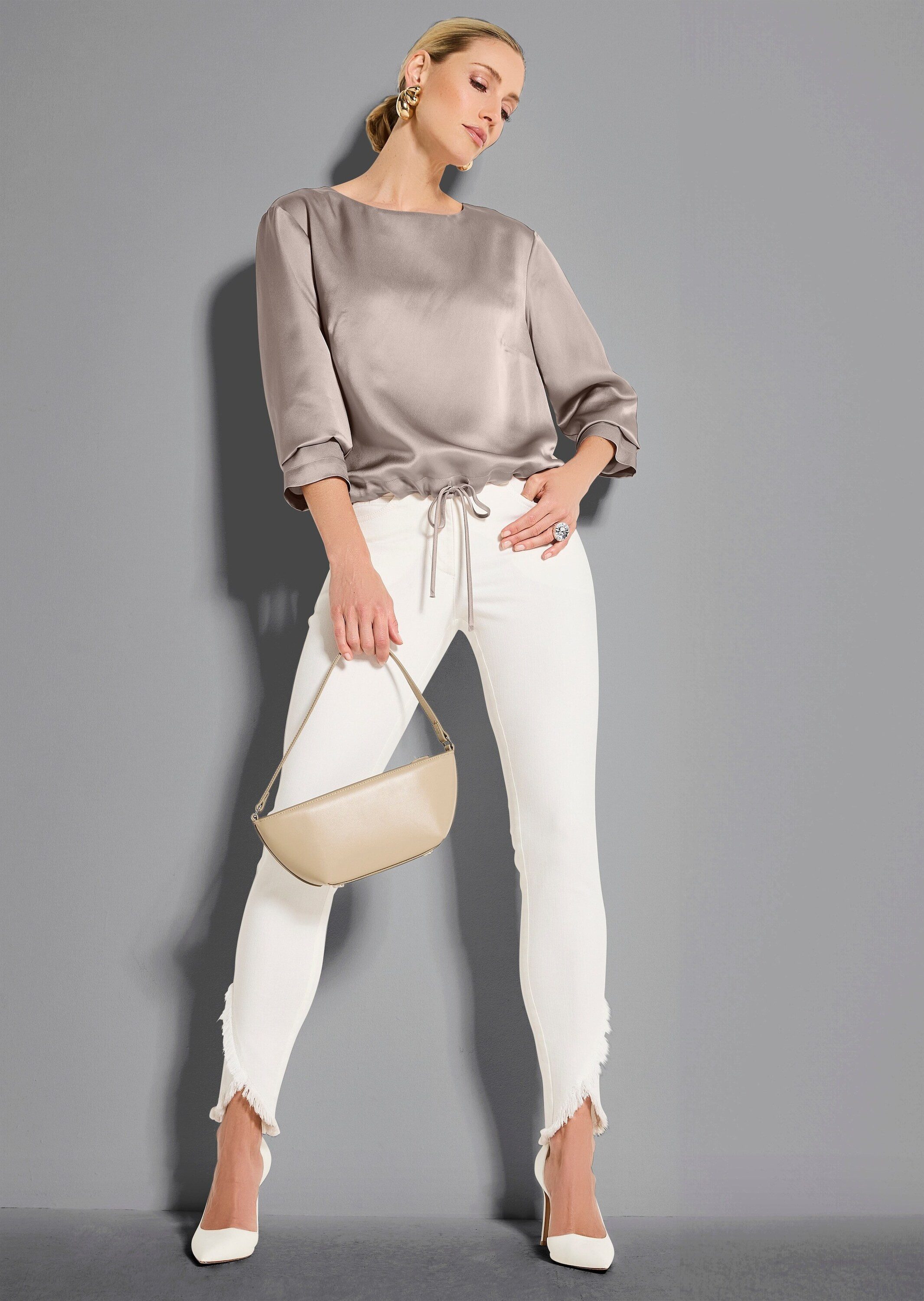Shirtbluse Schlupfbluse mit Tunnelzug und Bindeband