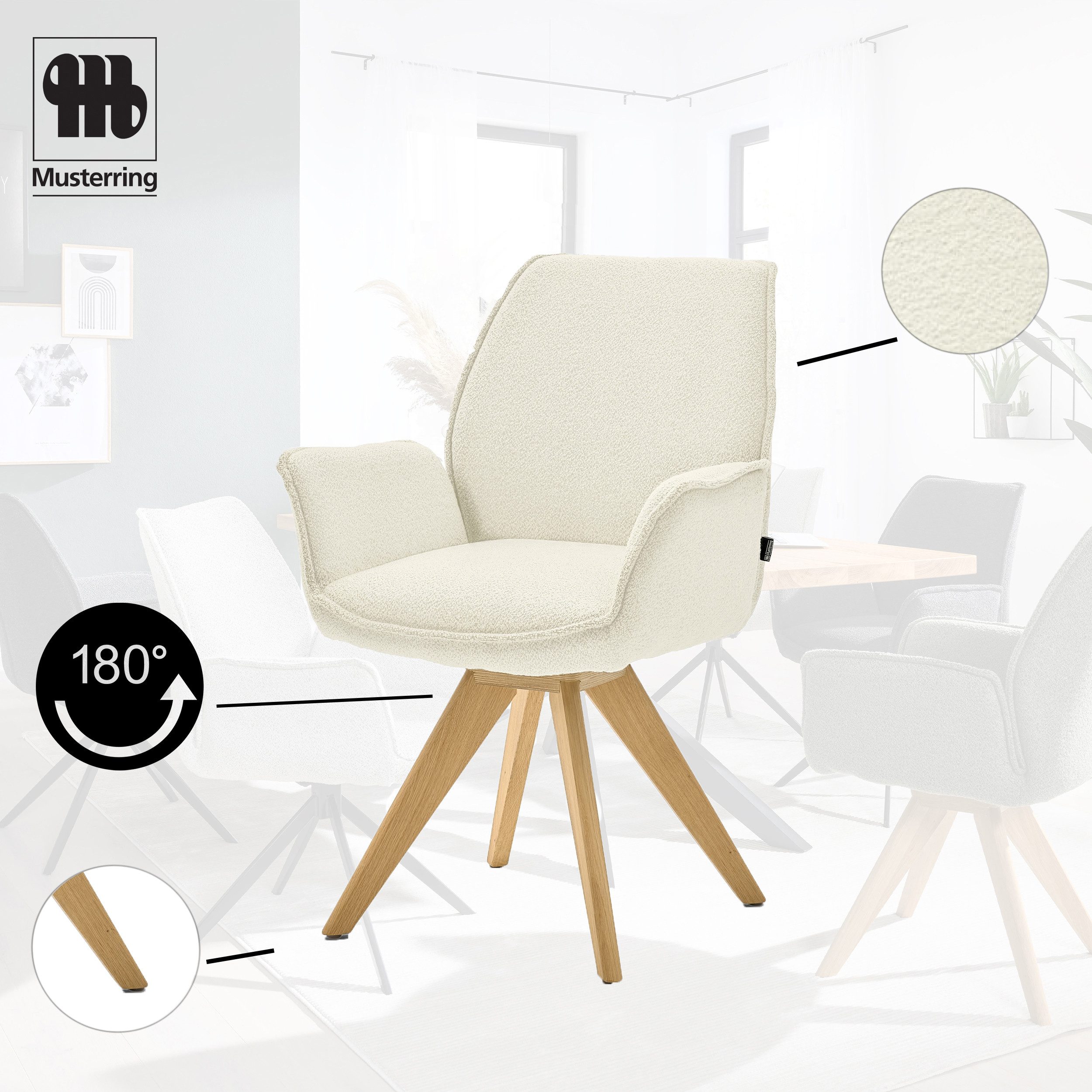 Musterring Esszimmerstuhl Tiama (Set, 2 St), Stativgestell Eiche massiv, 180° drehbar, Stoff Cord oder Bouclé