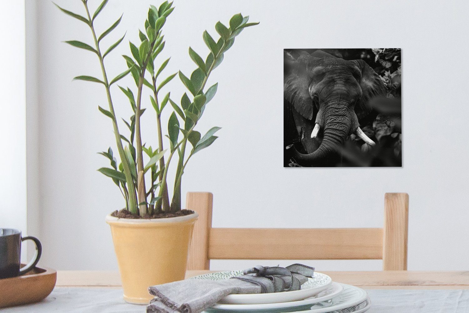 - Leinwandbild - (1 Elefant OneMillionCanvasses® Schwarz St), Bilder Schlafzimmer Tiere Wohnzimmer für - Leinwand Weiß, Schmetterlinge -
