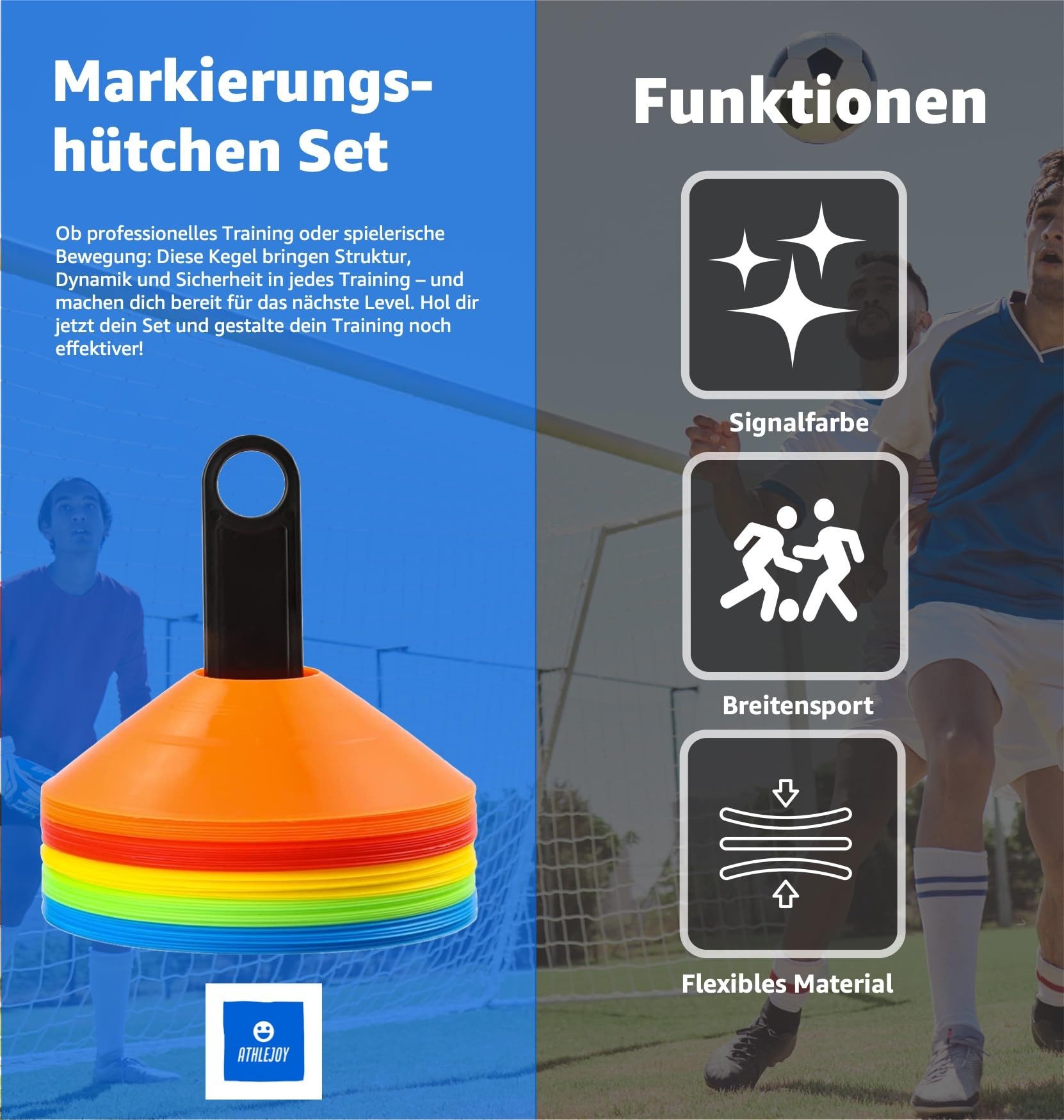 Athlejoy Trainingshilfe 20 Markierungshütchen Slalom Hütchen Kegel für Fußball, Leichtathletik
