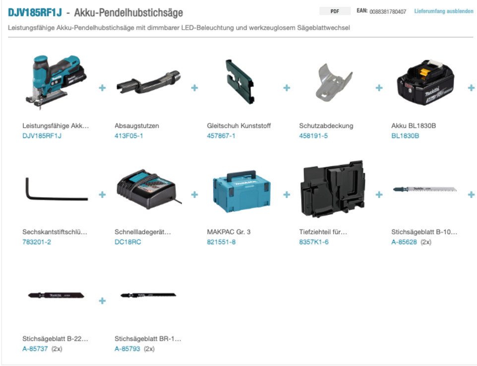 Thumbnail - Makita Akku-Stichsäge DJV185RF1J