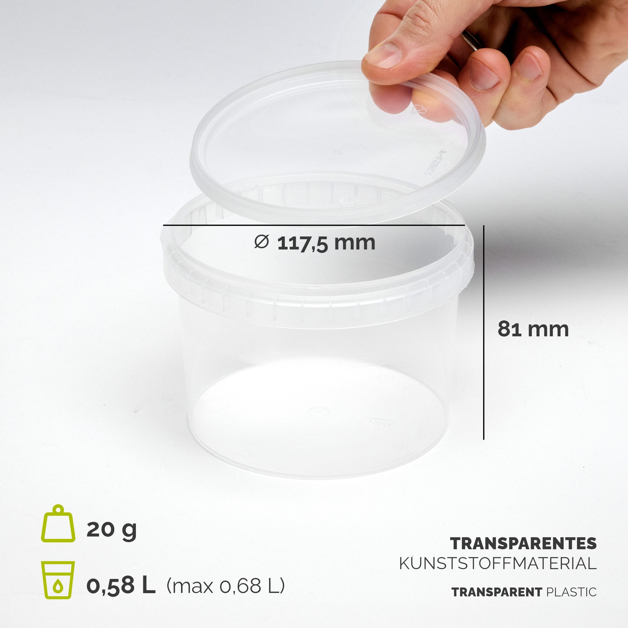 Garronda Putzeimer Eimer mit Deckel Transparent GD-0072, (1-tlg), für Lebensmittel und Chemikalien