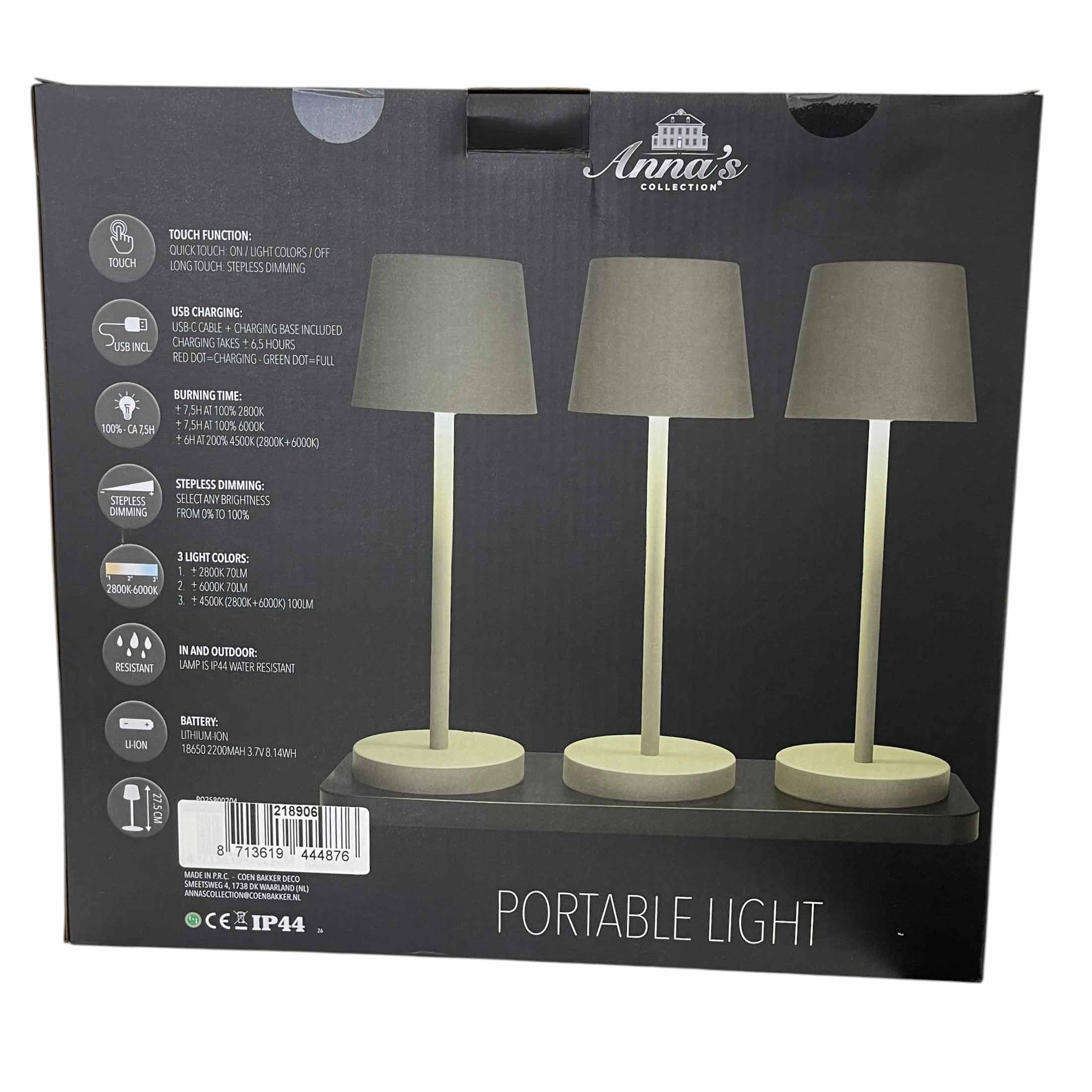 Coen Bakker Deco BV LED Außen-Tischleuchte Portable Light, Dimmfunktion, LED, warmweiß, kaltweiß, neutralweiß, oliv Ladestation dimmbar touch 28cm