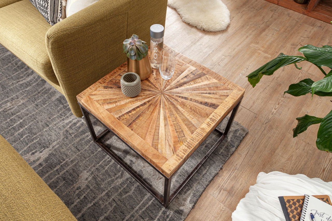 Tisch furnicato Couchtisch 55x40 Massivholz cm Mango Metallgestell mit