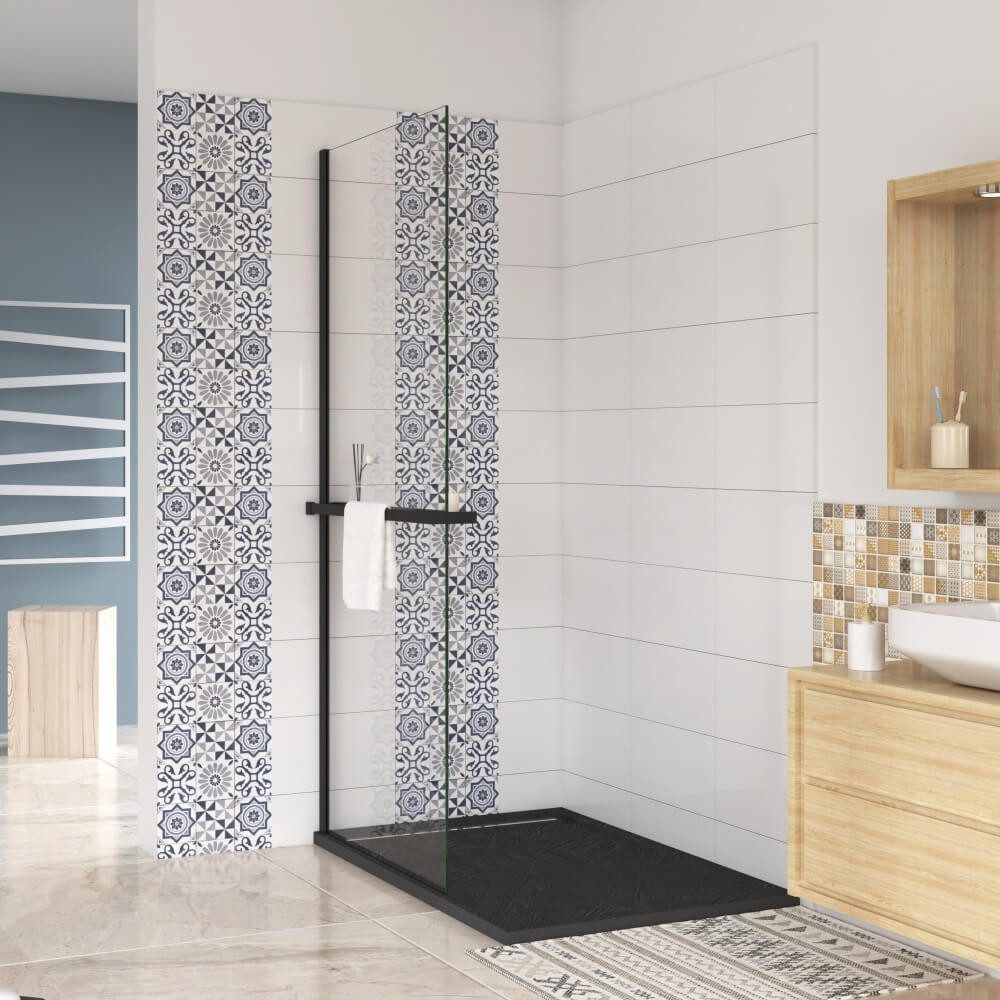 AICA Walk-in-Dusche 200cm 8mm ESG Walk In mit Handtuchhalter Duschwand Duschabtrennung, Einscheibensicherheitsglas