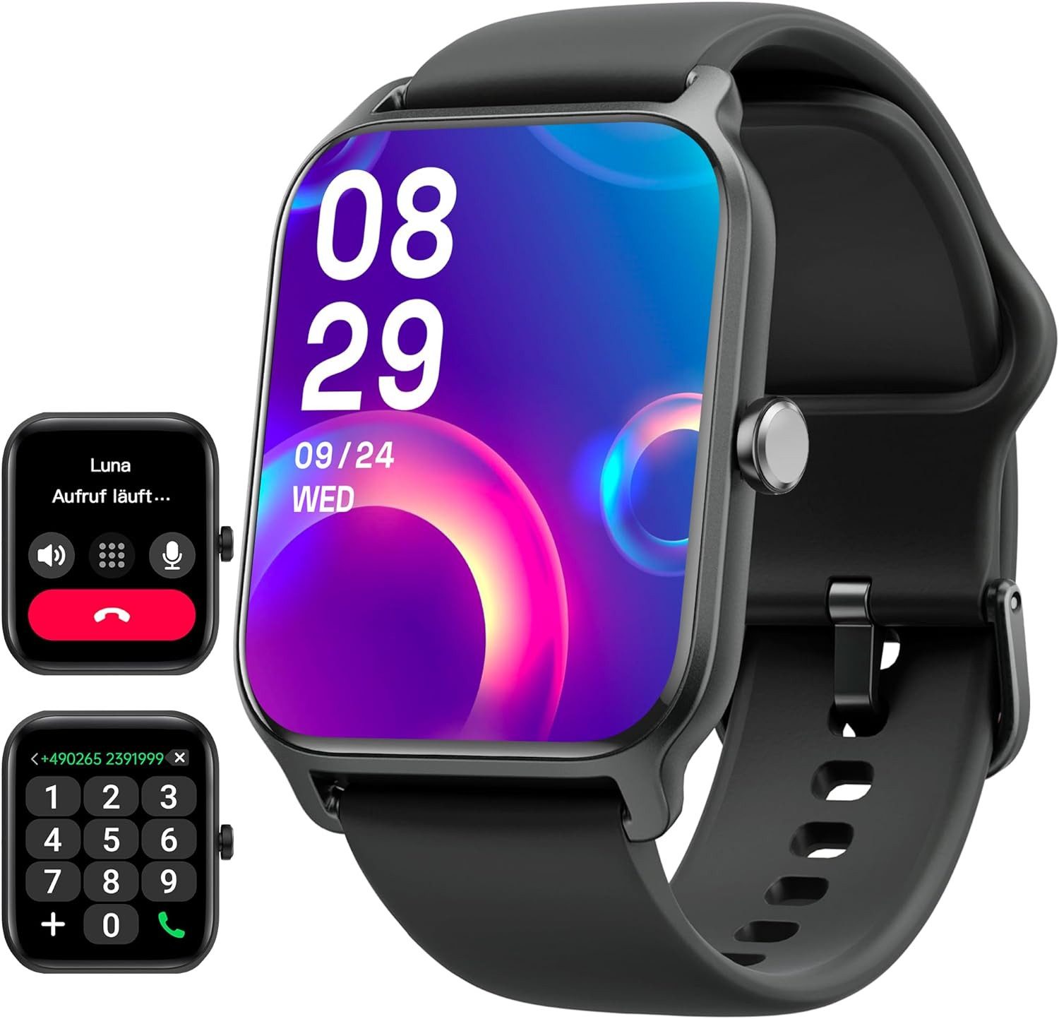 Woneligo Herren's Telefonfunktion Fitness-Tracker IP68 wasserdicht Smartwatch (1,8 Zoll, Android/iOS), mit Alexa integriertem Pulsmesser Schlaf monitor SpO2 monitor