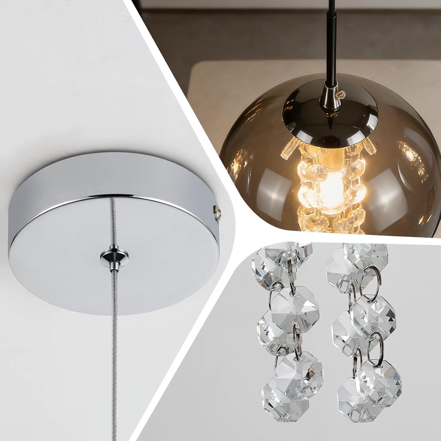 Nettlife Pendelleuchte G9 Deckenlampe Bernstein/Grau Glas Industriestil, Höheverstellbar, LED wechselbar, Warmweiß, für Küchen Wohnzimmer Schlafzimmer Flur