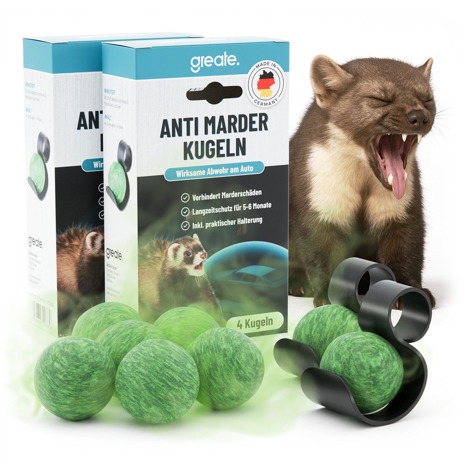 greate. Vergrämungsmittel 8x Marderschreck Duft Kugeln - Langfristige Marderabwehr Auto, 8-St.