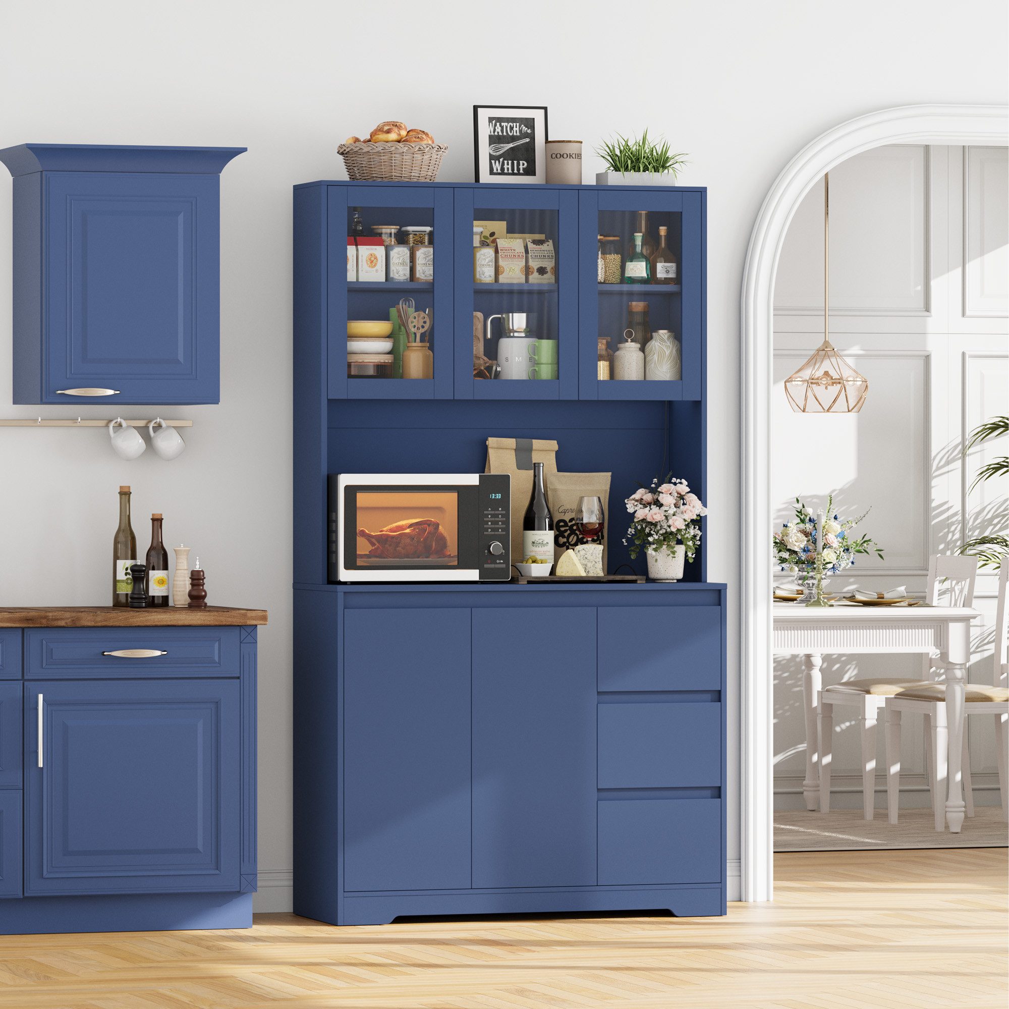 Homfa Küchenbuffet mit LED Küchenschrank Buffetschrank Sideboard blau mit S günstig online kaufen