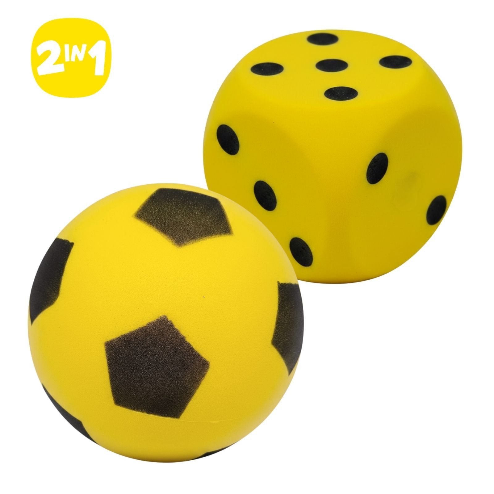 alldoro Spielball 2 in 1 Set - Schaumstoffball & Schaumstoffwürfel gelb für Kinder ab 3, extra weich & leise, für drinnen & draußen zum Spielen & Lernen