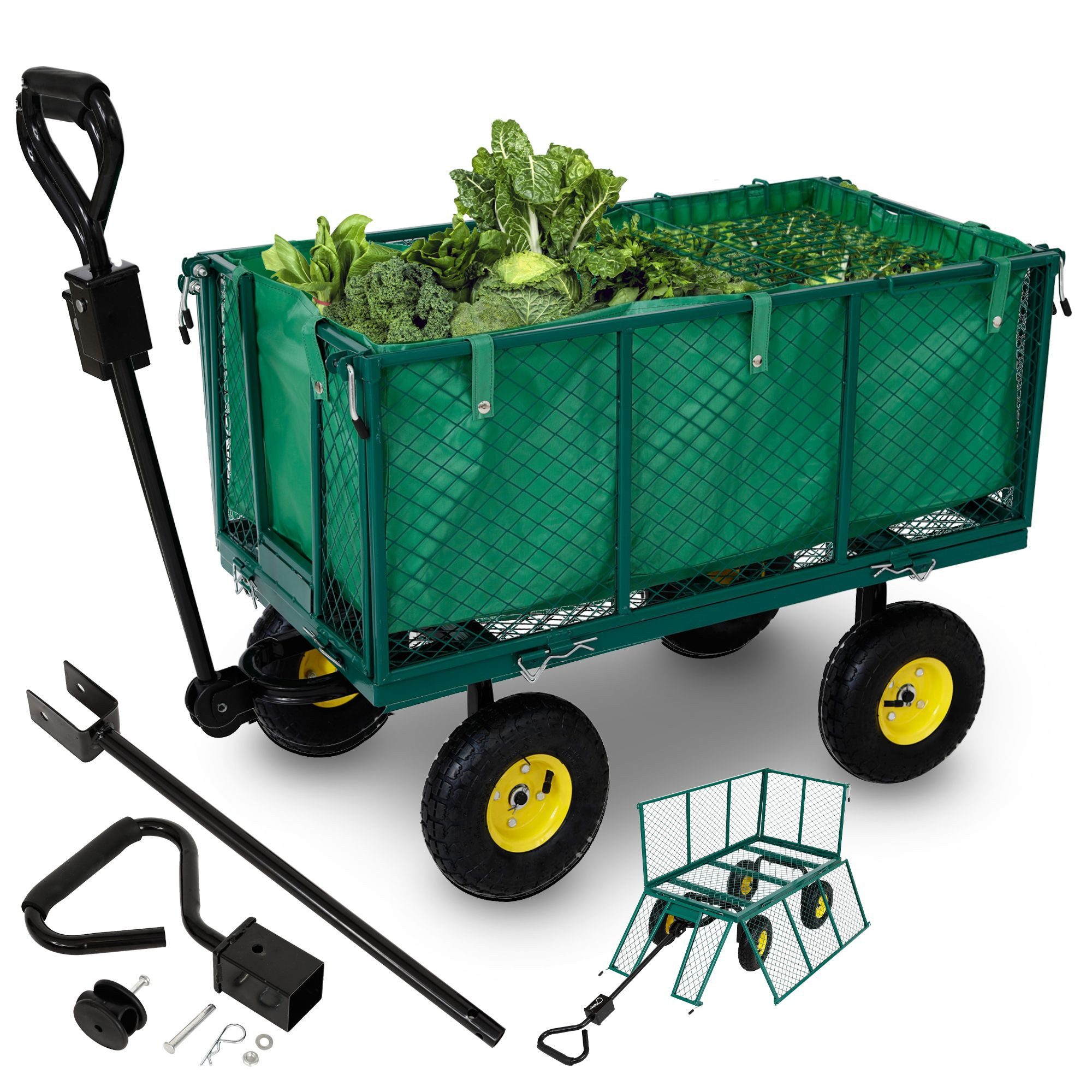 Arebos Bollerwagen Gartenwagen Profilreifen 550 kg belastbar inkl. Handgriff & Deichsel