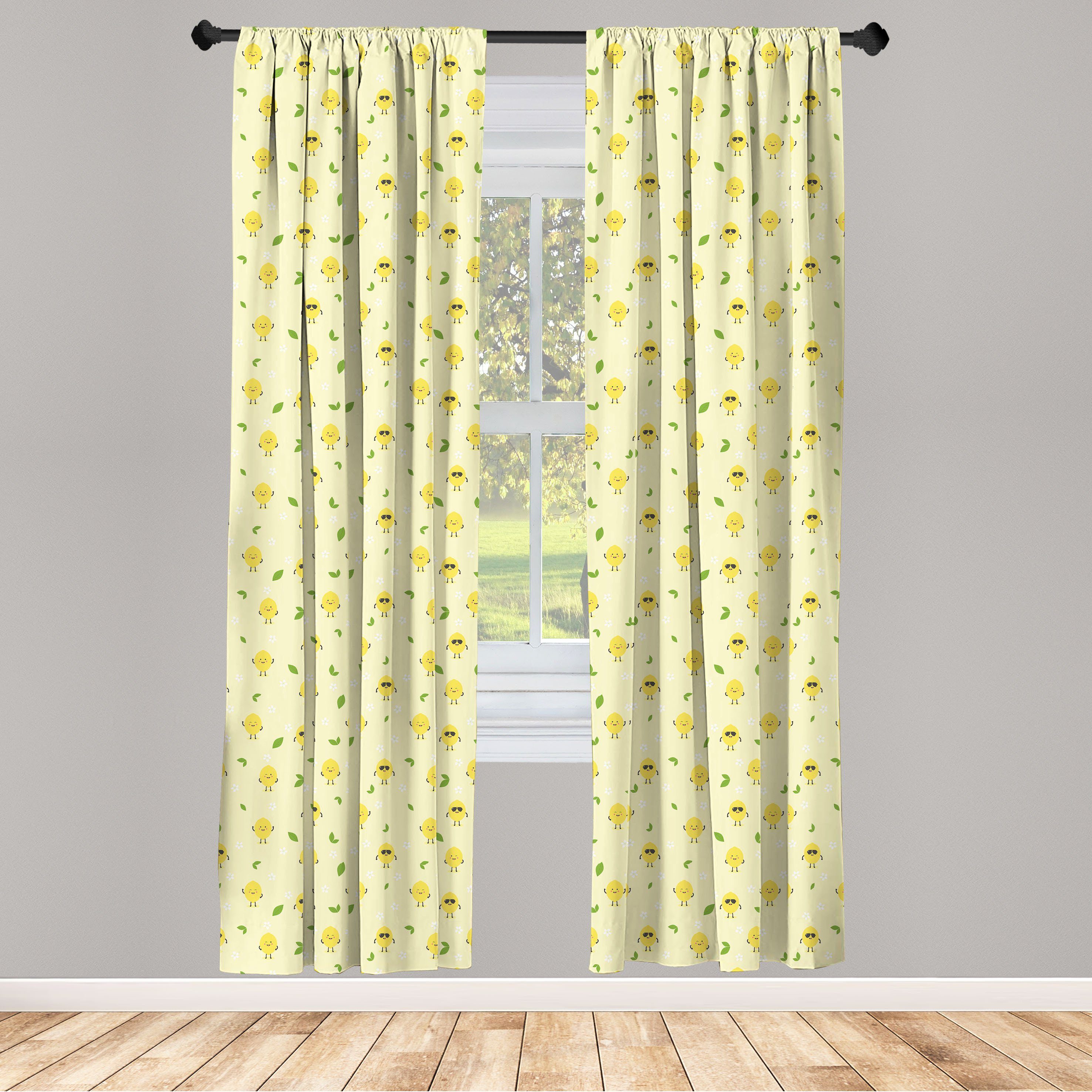 Gardine Vorhang für Wohnzimmer Schlafzimmer Dekor, Abakuhaus, Microfaser, Zitronen Zitrusfrucht Blumen Cartoon
