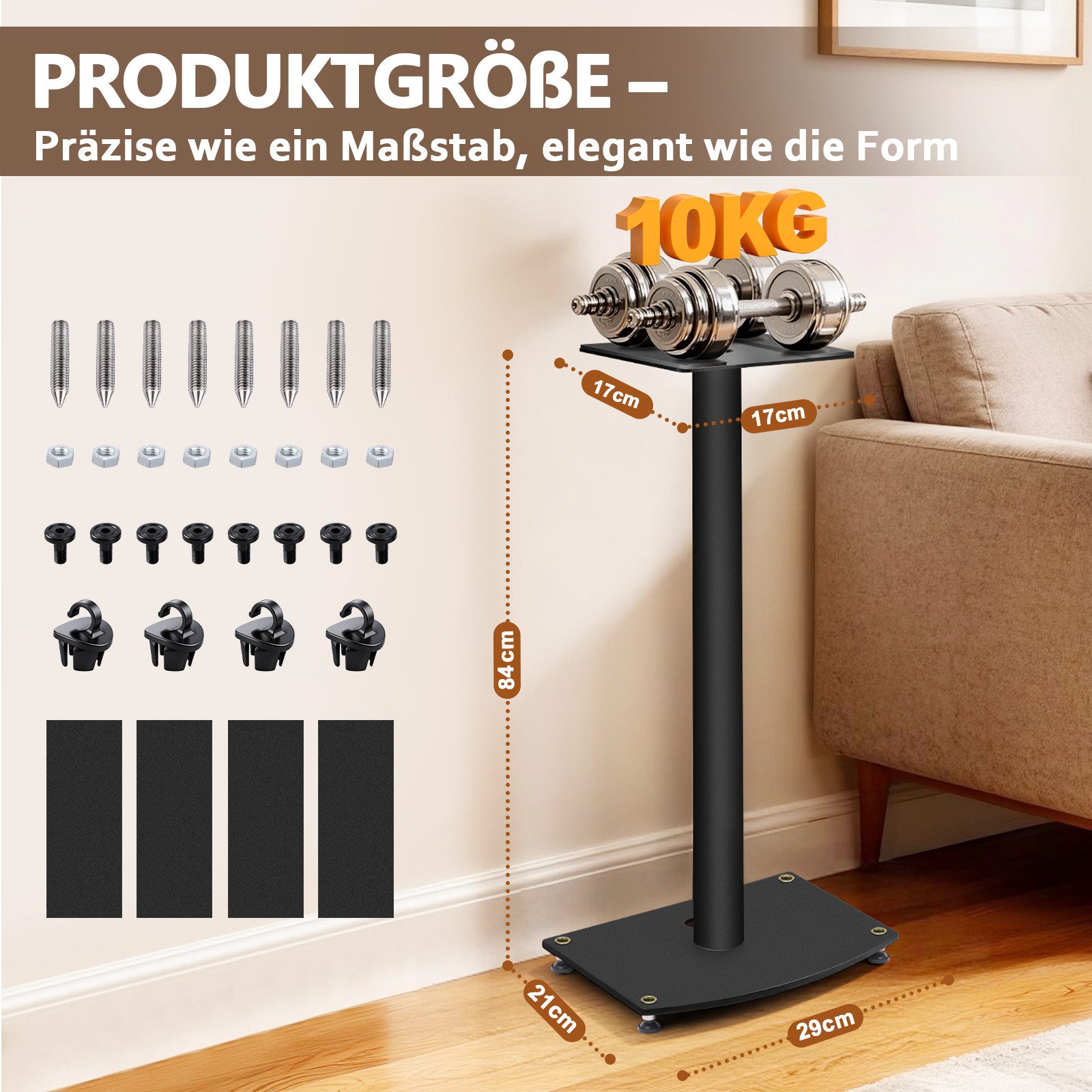 XERSEK Lautsprecherständer Metall Boxenständer Bis 10 kg mit 45° Neigbar, Füllbar Sandgefüllter, (Höhe 83,6 cm, Standfuss inkl.Metallfüßen und Gummifüßen, Kabelhaltern, Bodenständer für Meisten Satelliten und Bücherregallautsprecher)