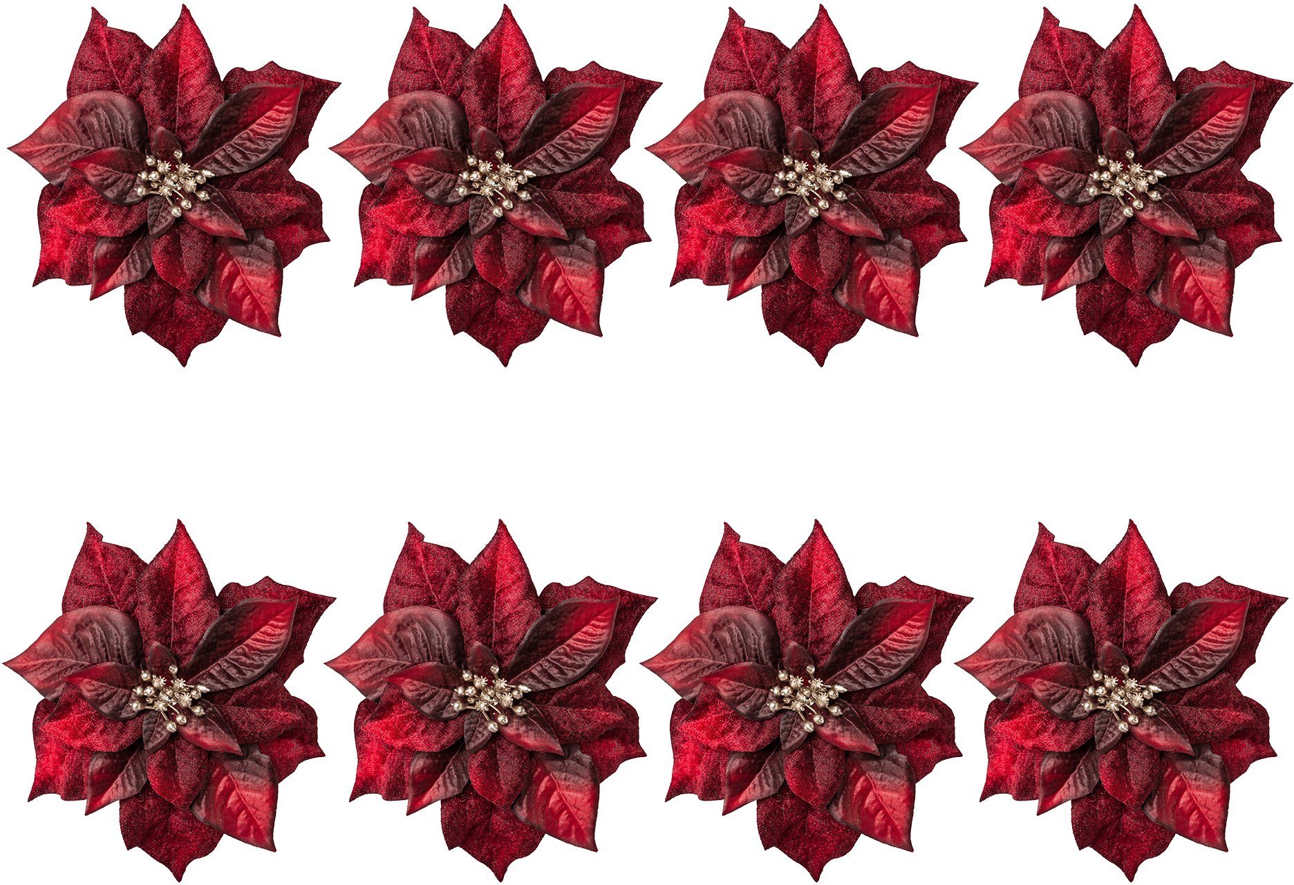 Creativ deco Weihnachtsbaumklammer Weihnachtsdeko, 17 Befestigen, Christbaumschmuck bordeaux Weihnachtsstern-Blüte, cm Clip ca. mit Ø (8-tlg), zum