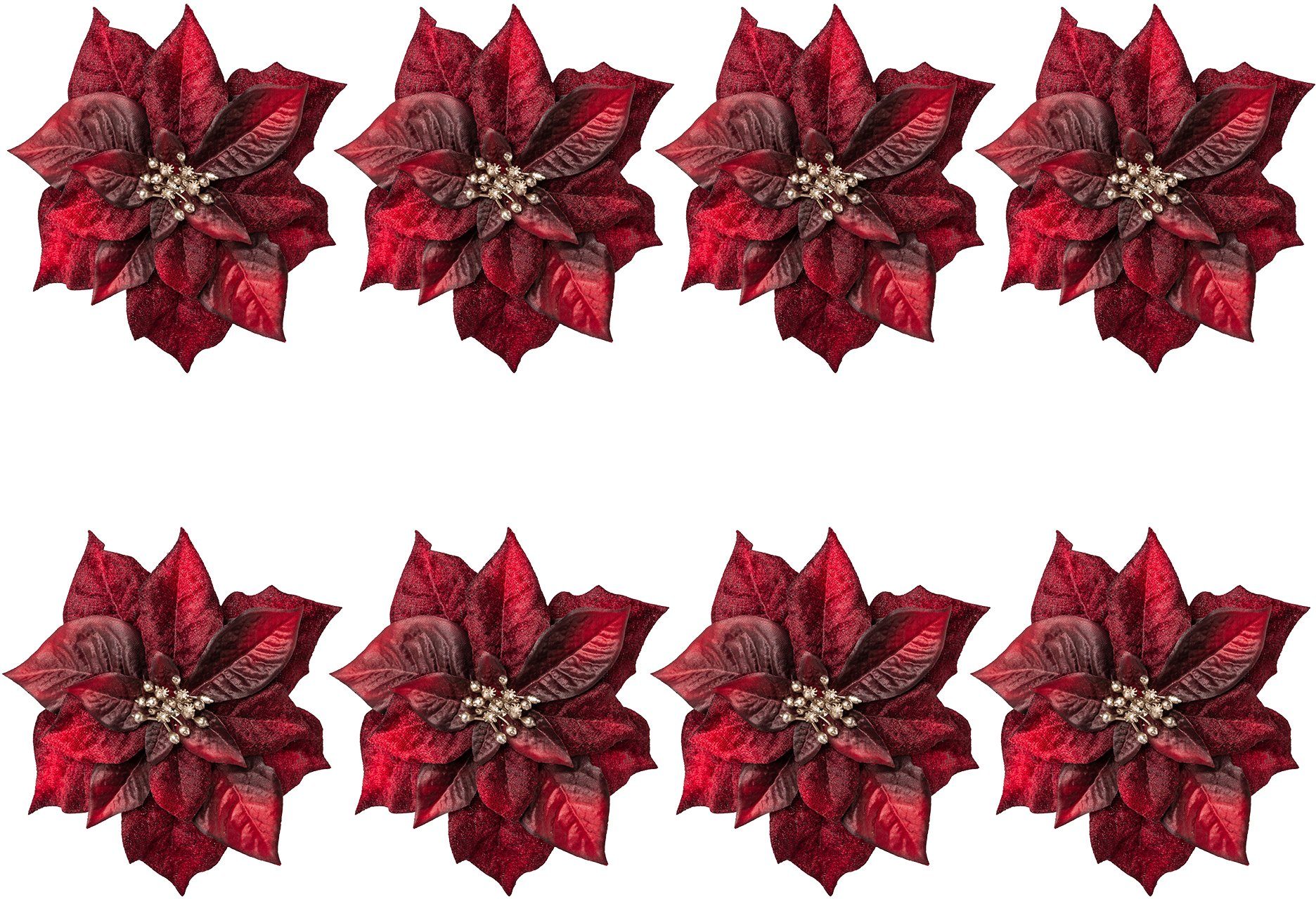 Creativ deco Weihnachtsbaumklammer Weihnachtsdeko, Christbaumschmuck (8-tlg),  Weihnachtsstern-Blüte, mit Clip zum Befestigen, Ø ca. 17 cm