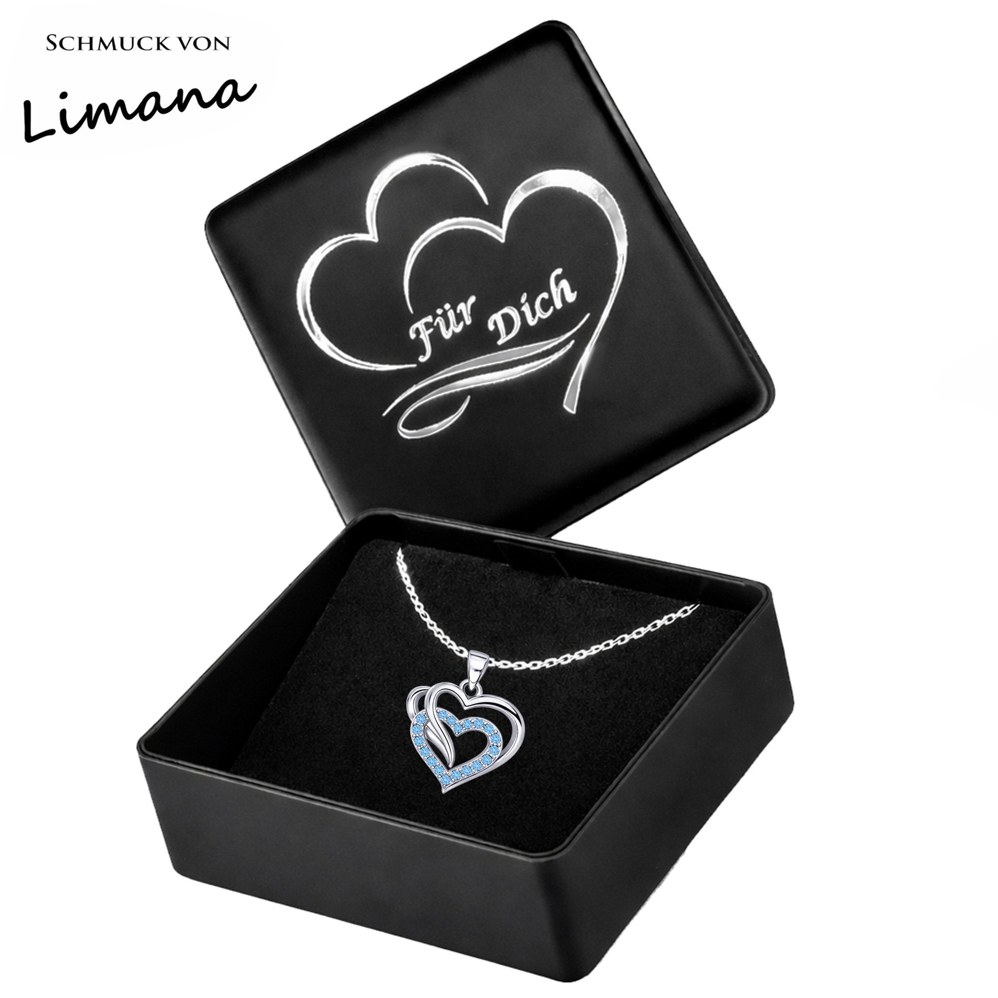 Limana Herzkette Doppelherz Schmuck Damen 925 Silber Kette mit Anhänger - Geschenk (für Frau Freundin Mama, inkl. Schmuckdose), Geburtstag Jahrestag Hochzeitsta – Bild 5 von 5