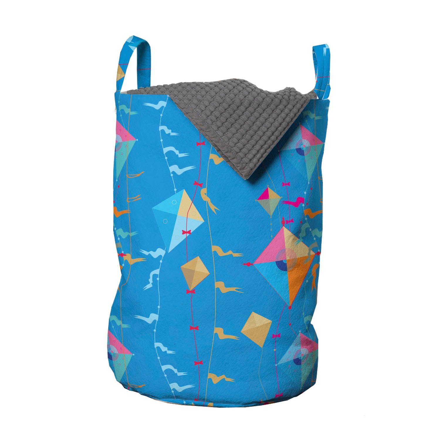Abakuhaus Wäschesäckchen Wäschekorb mit Griffen Kordelzugverschluss für Waschsalons, Kites Vibrant tonte Drachen Fliegen