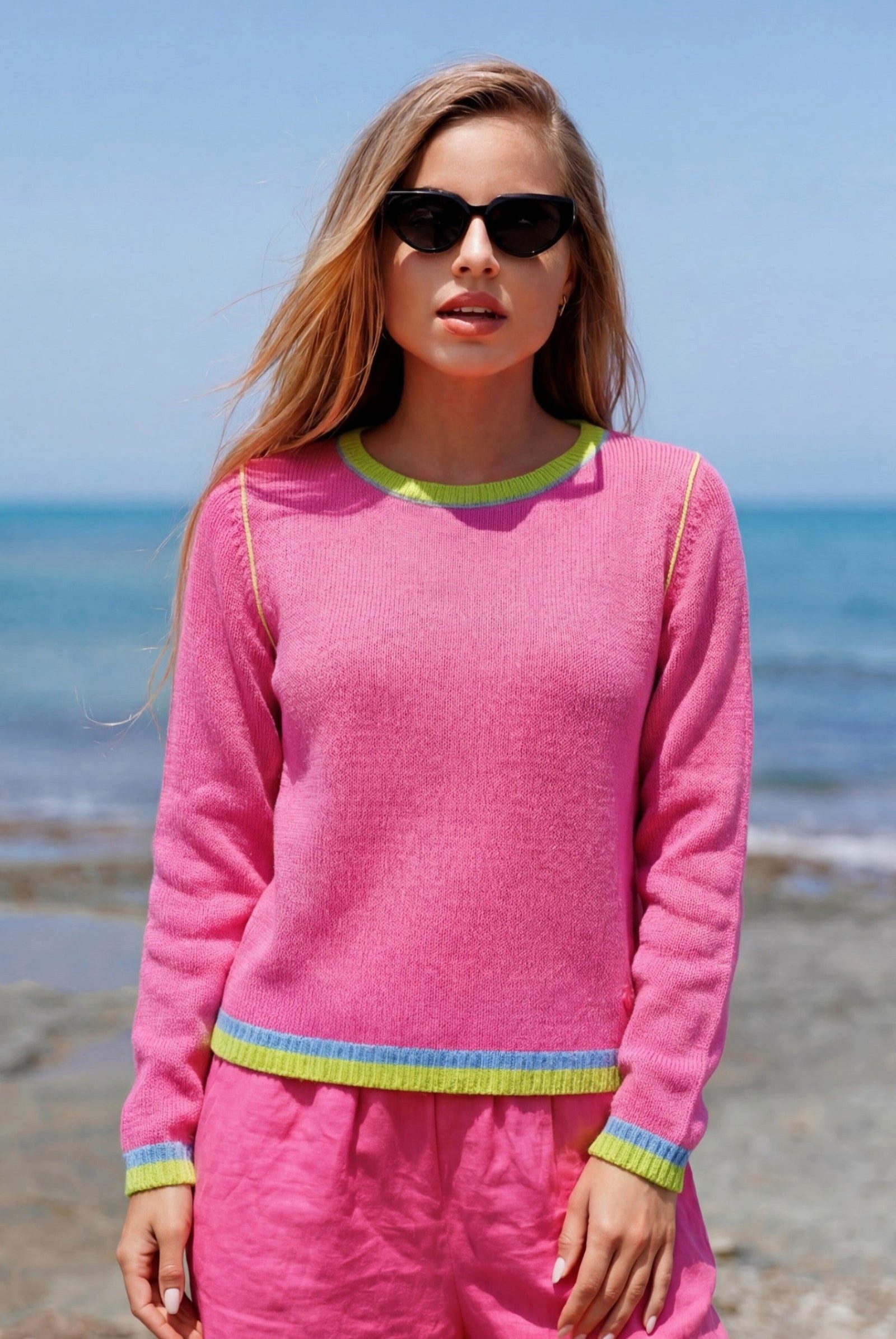 six-o-seven Strickpullover Kaschmir Feinstrick Pullover helles Pink Kontras günstig online kaufen