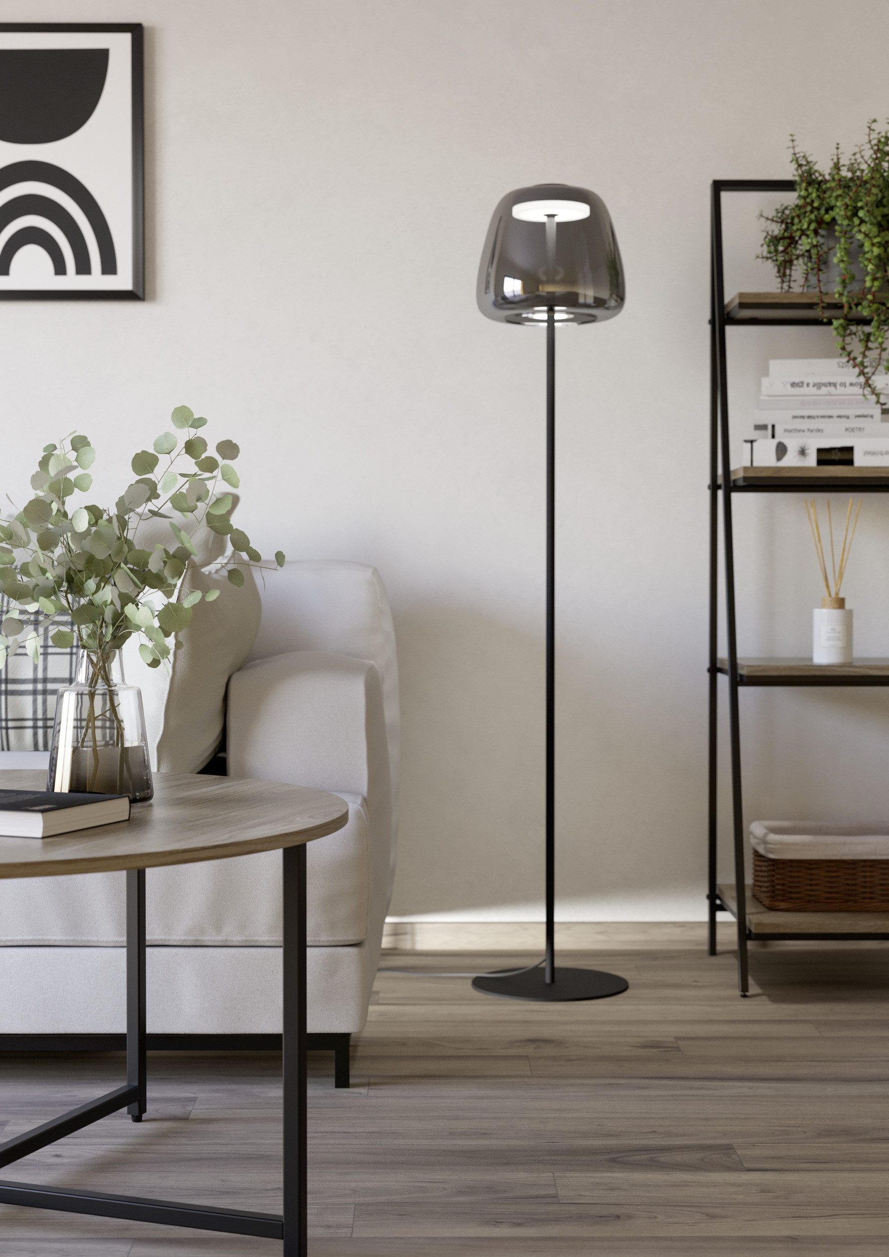 EGLO Stehlampe ALFERO-Z Stehlampe - Stahl - LED - 15,5W - IP20, Bluetooth, CCT - über Fernbedienung, Dimmfunktion, Ein-/Ausschalter, Farbwechsel, Memoryfunktion, Nachtlichtfunktion, RGB, Weckerfunktion, dimmbar über Fernbedienung, mehrere Helligkeitsstufen, LED fest integriert, Kaltweiß, Neutralweiß, Warmweiß, Standleuchte, Leselampe, Wohzimmer, Schlafzimmer, H139,5 x Ø27,5 cm