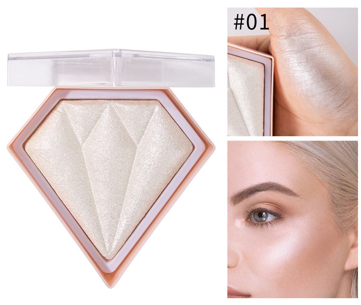 Haiaveng Highlighter Diamant-Leuchtpuder-Palette, Konturen-Make-up natürliches und Nude- glänzendes für white