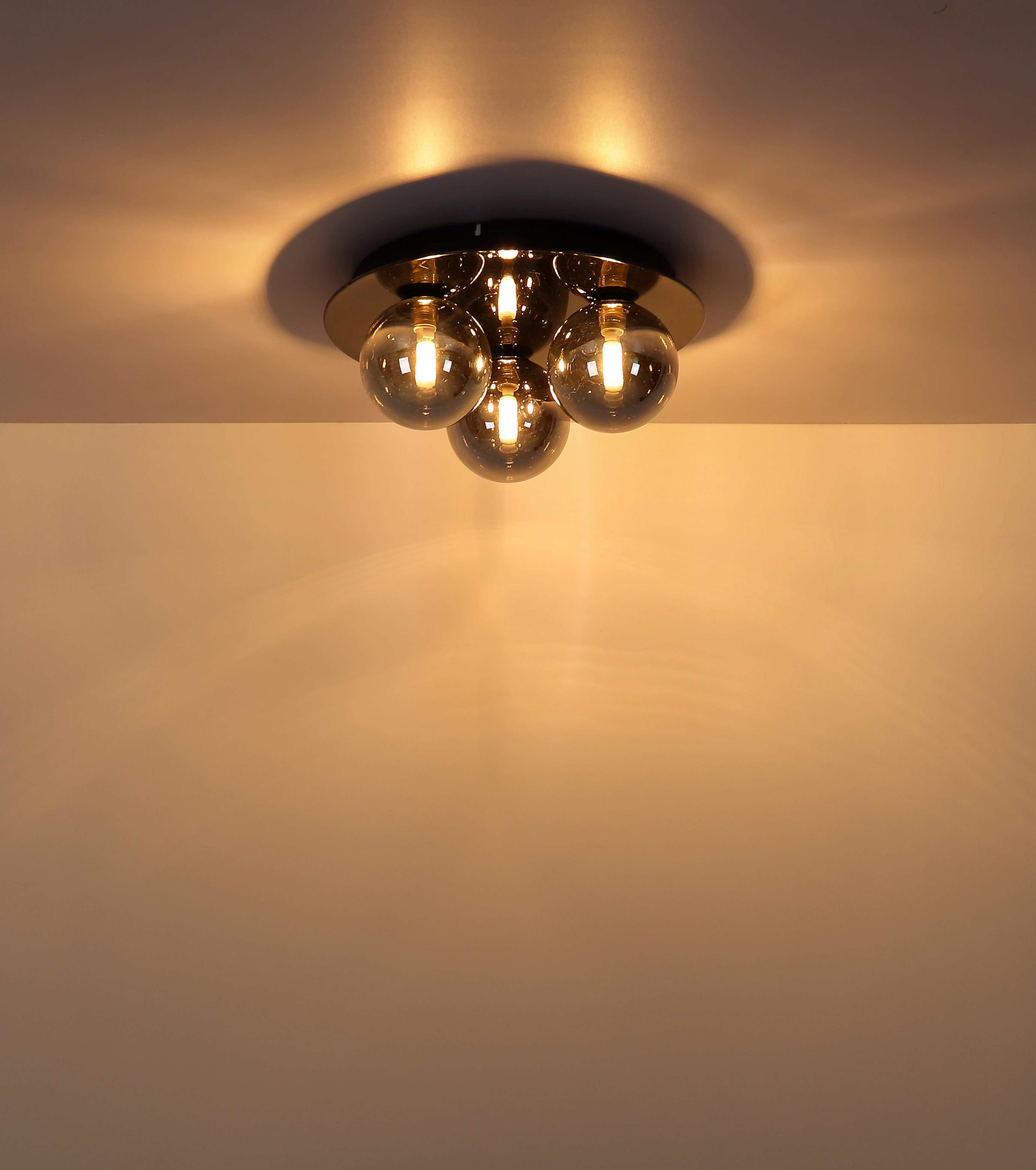 OTTO home Deckenleuchte Amellia, ohne Leuchtmittel, Glas Rauchfarben, Durchmesser 35cm; Höhe:15cm, Glaskugeln, Deckenlampe