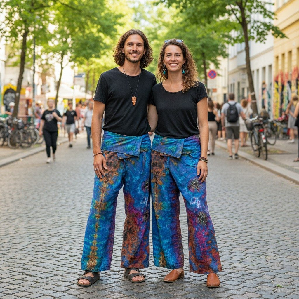 Guru-Shop Relaxhose Batik Thai Fischerhose aus Baumwolle,.. Ethno Style, alternative Bekleidung