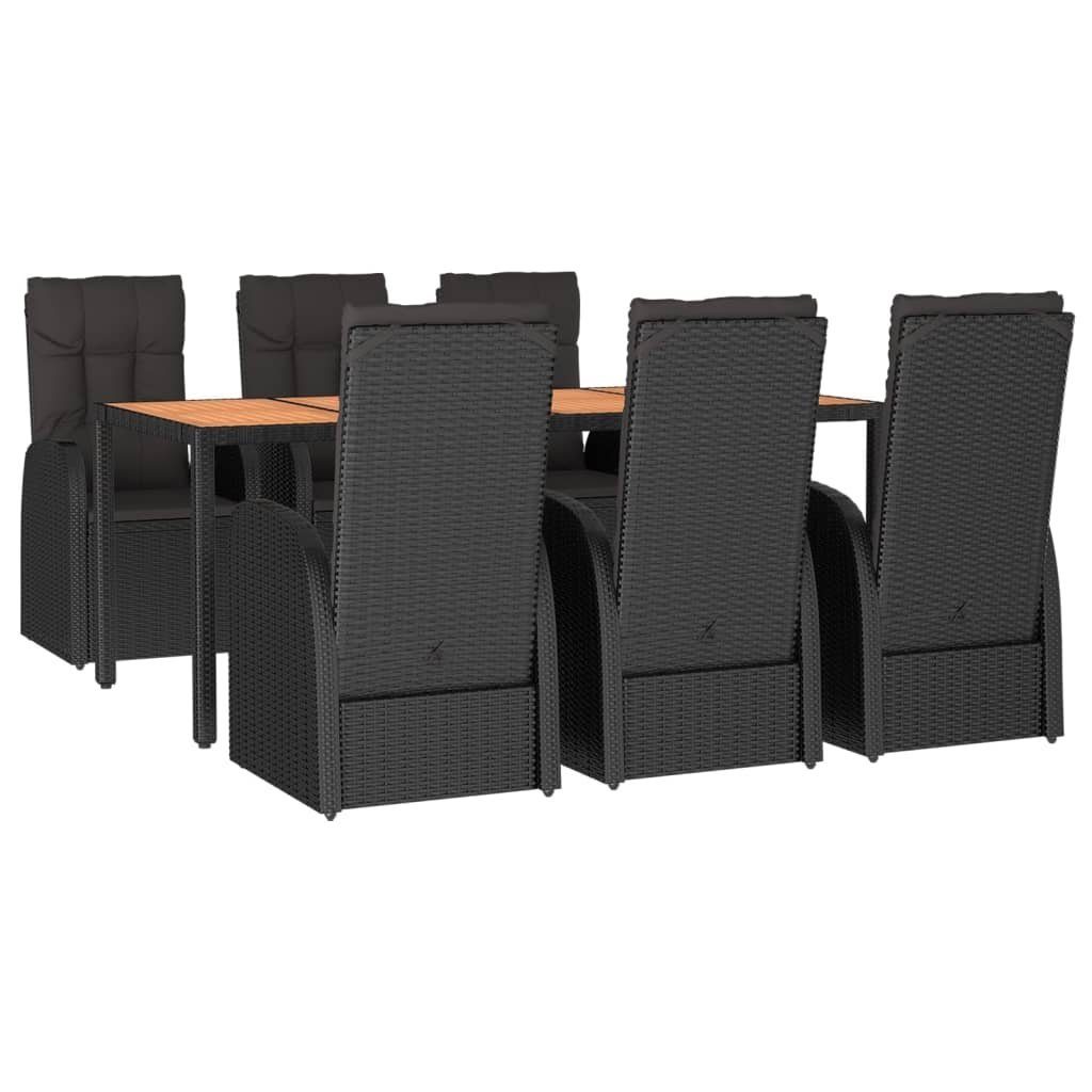 vidaXL Garten-Essgruppe 7-tlg. Garten-Essgruppe mit Kissen Schwarz Poly Rattan, (1-tlg)