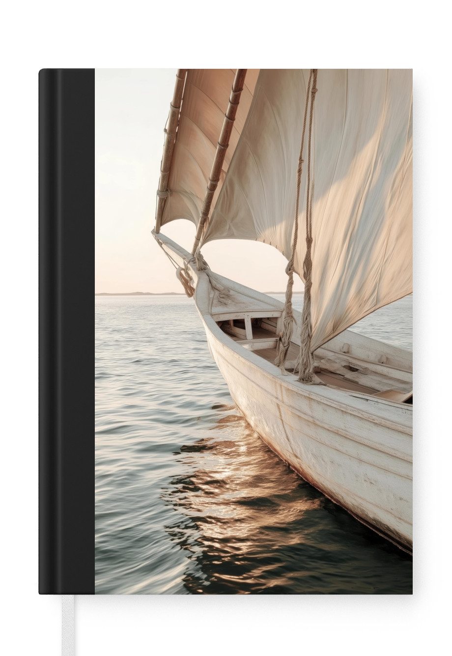 MuchoWow Notizbuch Segelboot - Meer - Beige - Sonne, Notebook, Notizblock a5, Tagebuch, Journal Liniert