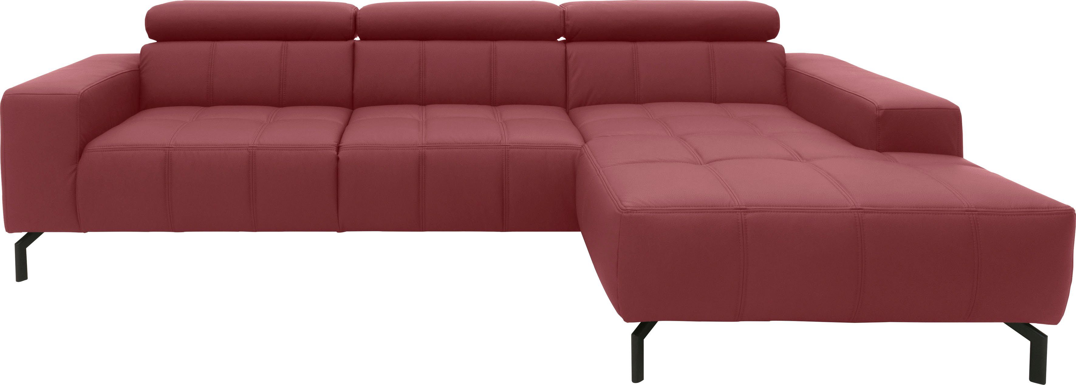 DOMO collection Ecksofa Cunelli tolle Sitznähte als Designelement, fester Sitzkomfort, L-Form, wahlweise mit 6-fach verstellbarer Kopfteilverstellung, bodenfrei
